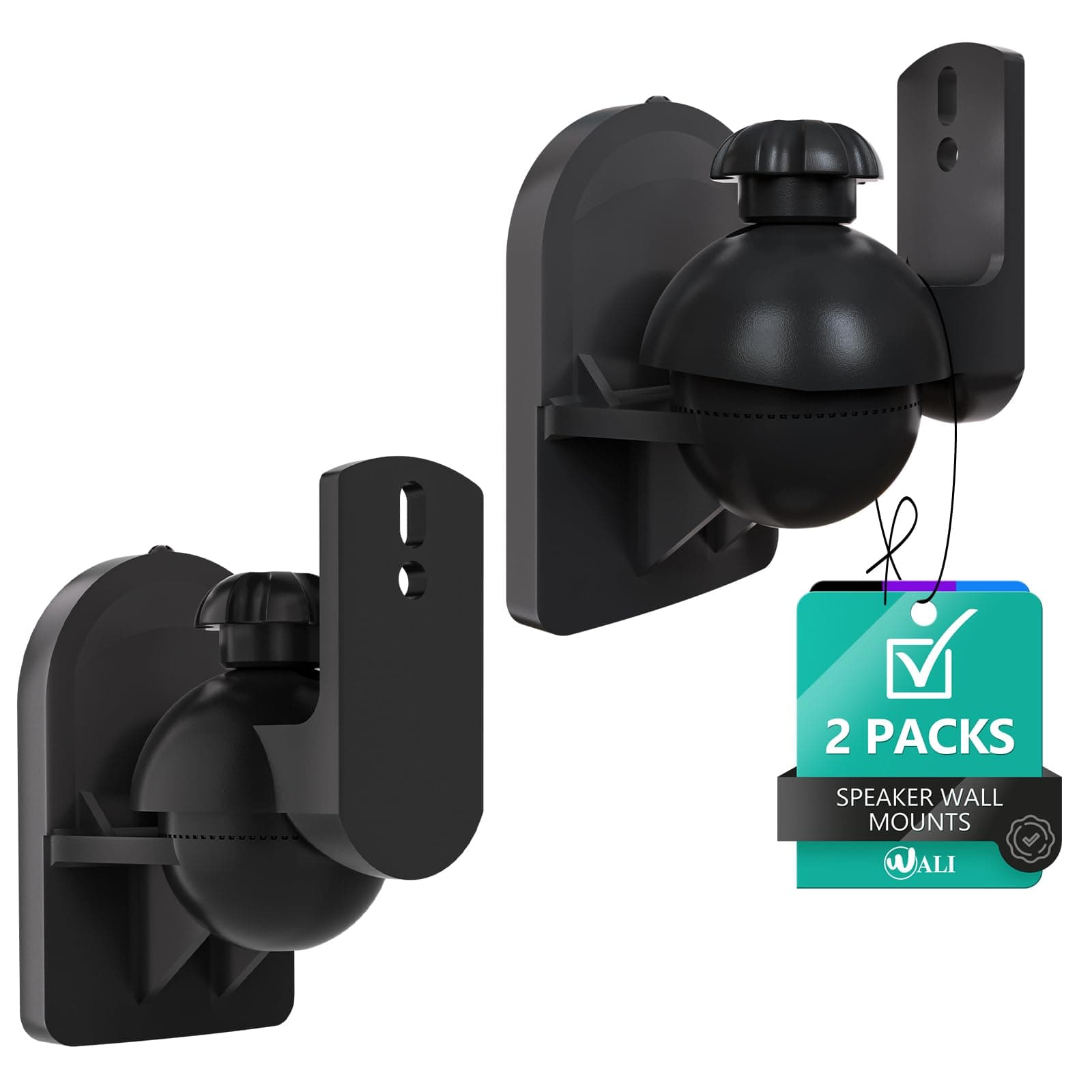 WALI Speaker Wall Ceiling Mounts One Pair, Bookshelf Speaker Wall Mount Brackets, Surround Sound Speaker Mounts, Hold up to 7.7 lbs (SWM202), Black