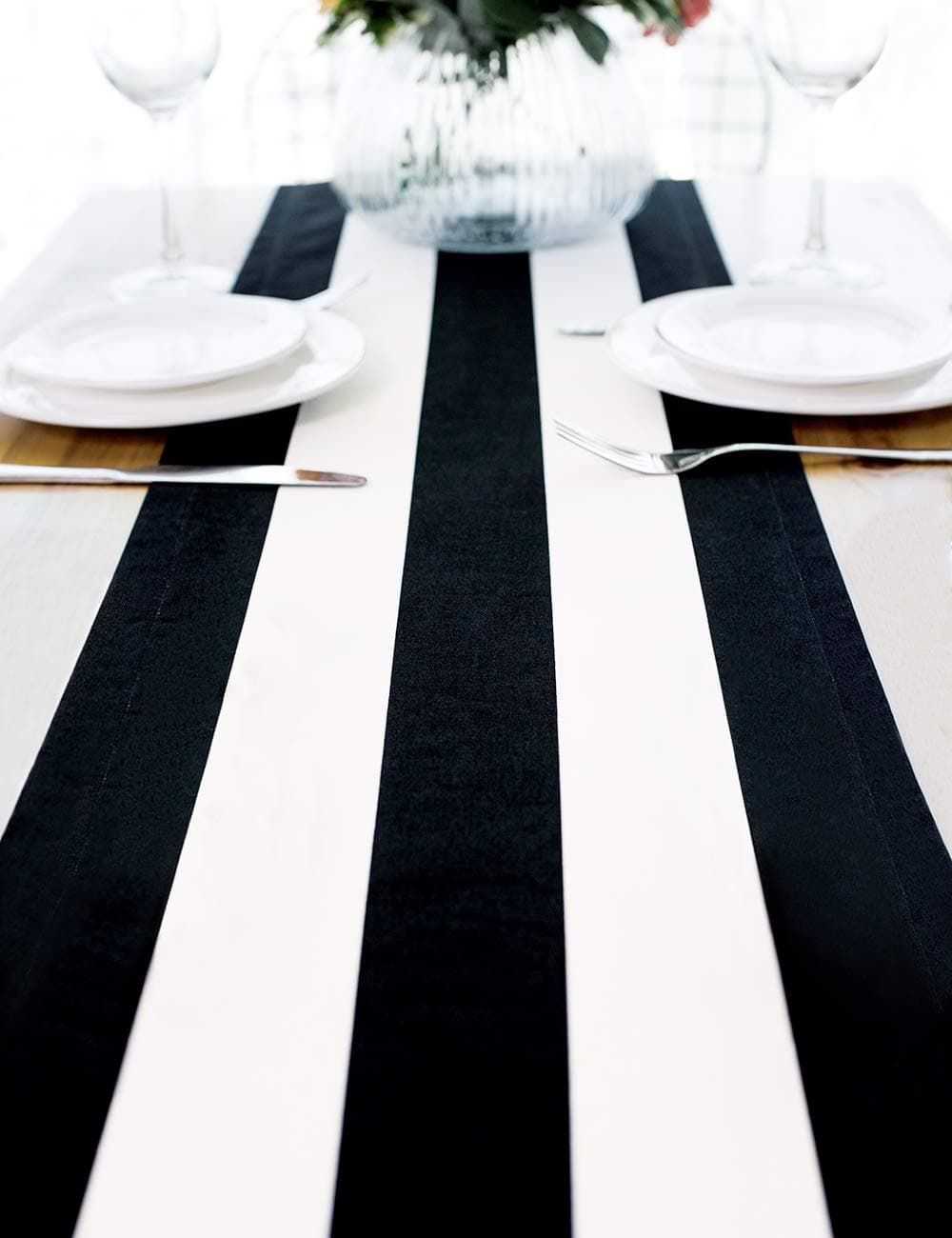 Letjolt Black and White Striped Table Runner for Kitchen Decor Black Stripe Tabletop Collection Cotton Canvas Table Runner 72 Inches Beetlejuice Party Decor