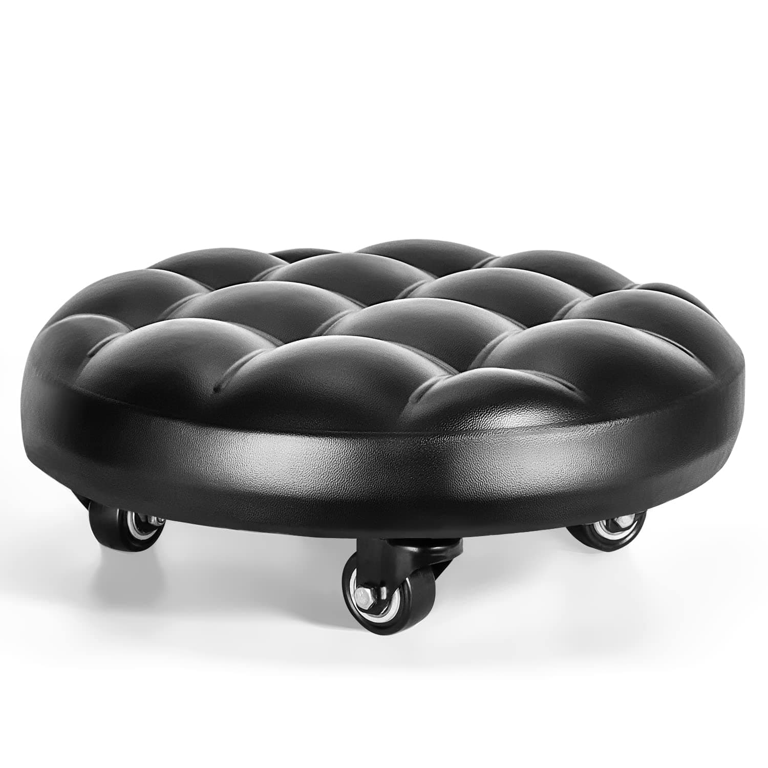 Low Height Rolling Stool with 360°Swivel Caster, Low Roller Seat Chair, PU Leather Rolling Stool Heavy-Duty and Sturdy, Movable Mini Stools for Home Office Garage Shop Fitness Sport