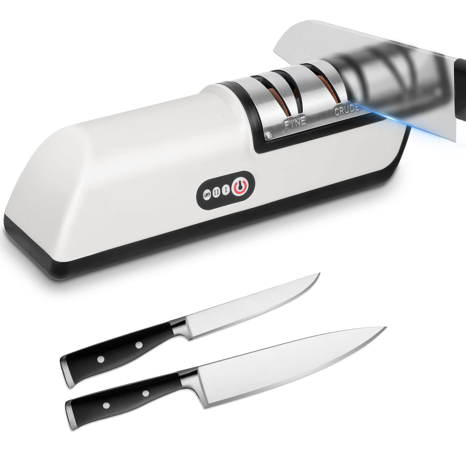 Vicloon Electric Knife Sharpener, Rechargeable Non-Slip Sharpener with 2 Speed Setting for Rough and Fine Sharpening, Fully Automatic and Fast Sharpening Suitable for Most Knives in The Kitchen