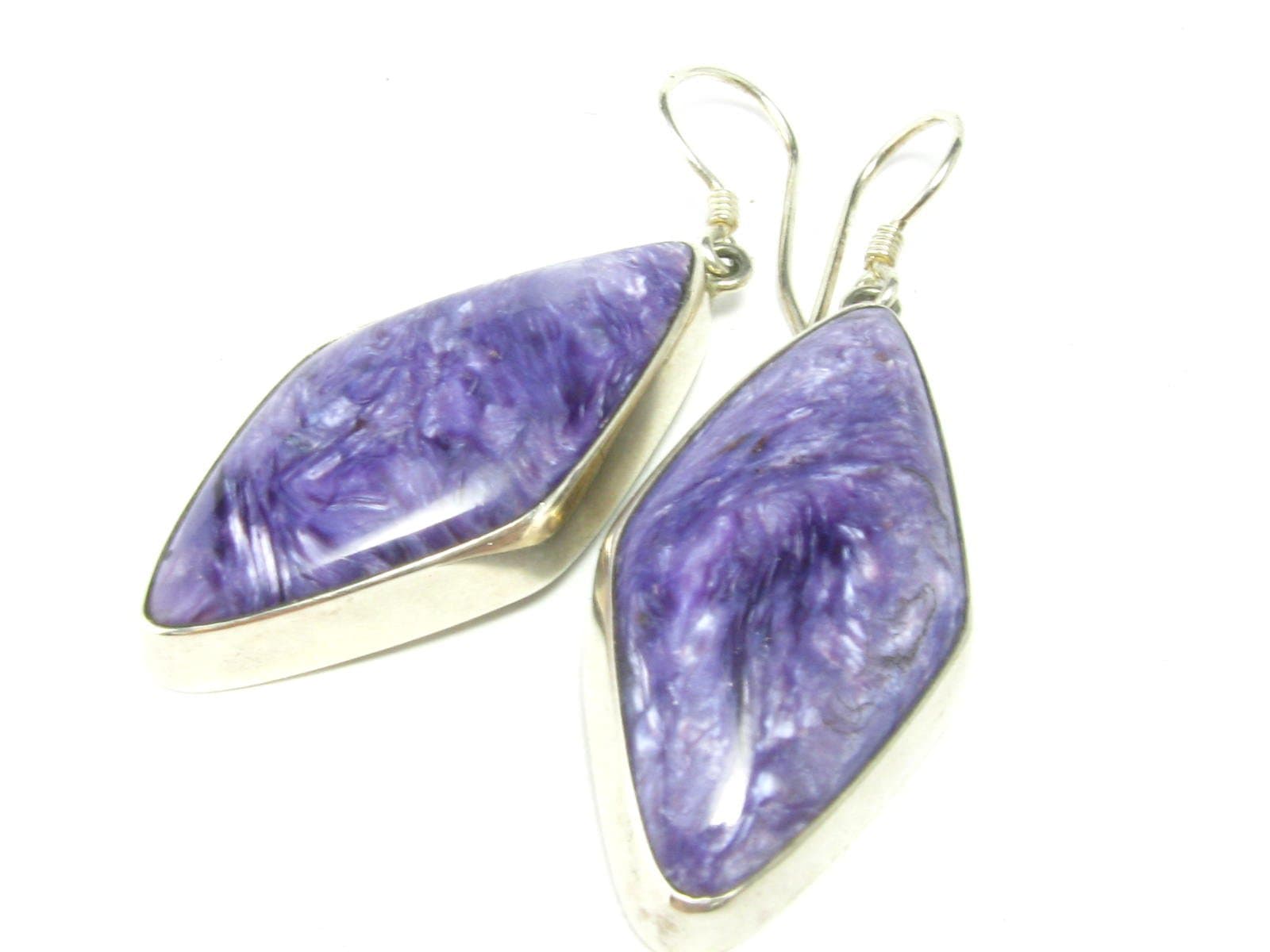 Charoite Sterling Silver Earrings - 1.9"