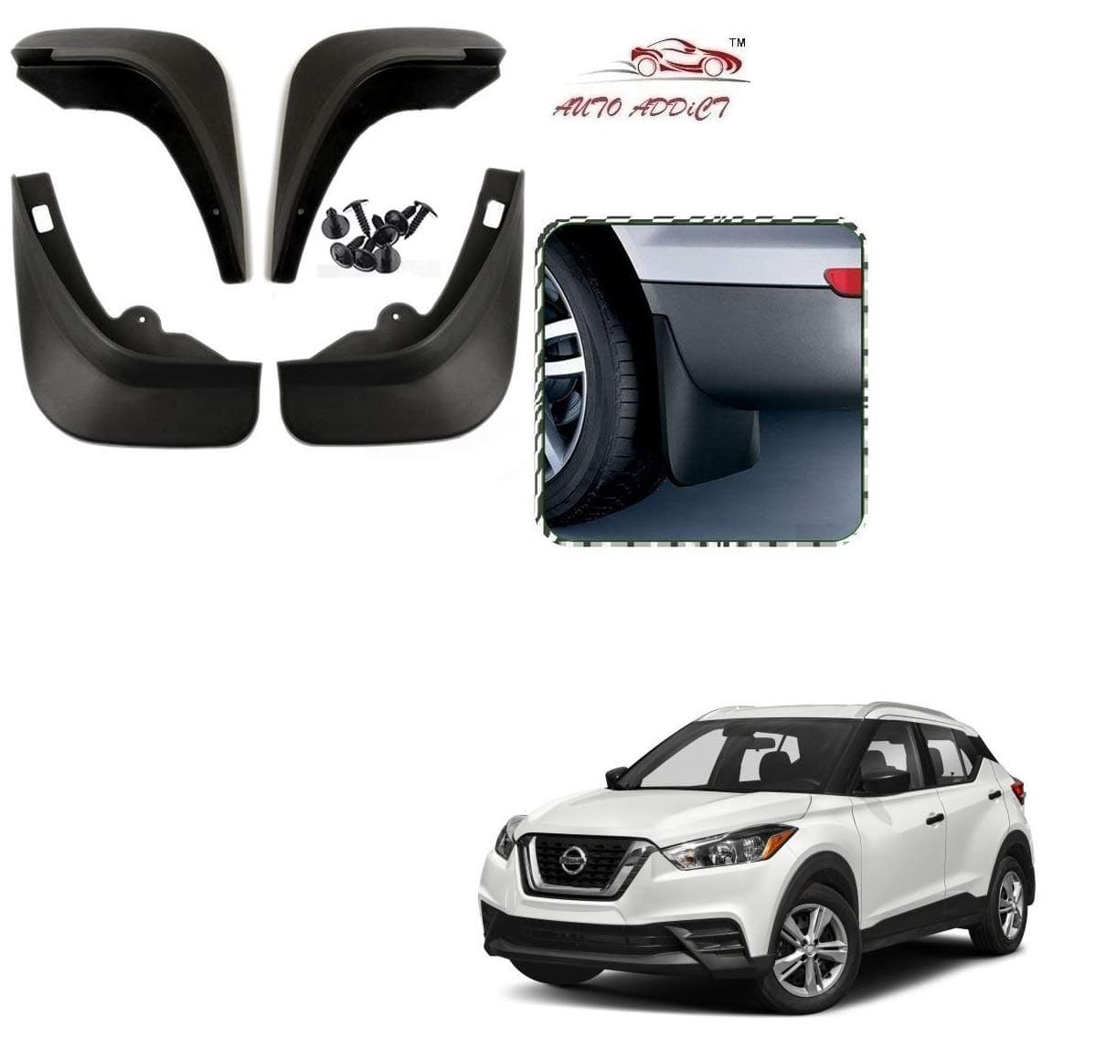 Auto Addict Car Mud Flaps O.E Type Mud Guard Set of 4 pcs for Nissan Kicks