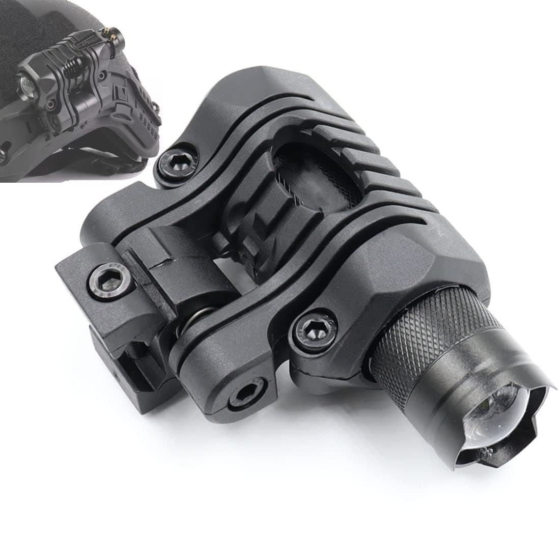 Tactical Helmet Light with Mount Mini LED Helmet Flashlight 300 lumens LED with Strobe, Fits 20mm Picatinny Rail Mount (Black)