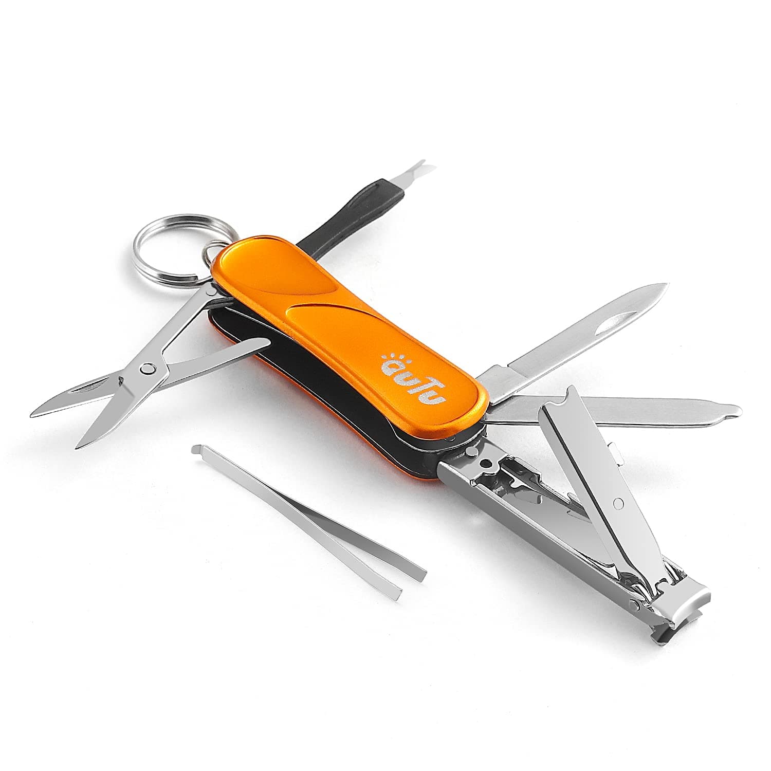 OUTU Keychain Nail Clippers Multitool, 7 in 1 EDC Utility Tool with Nail Clipper, Scissors, Gifts for Him Men Husband Dad Boyfriend (Orange)