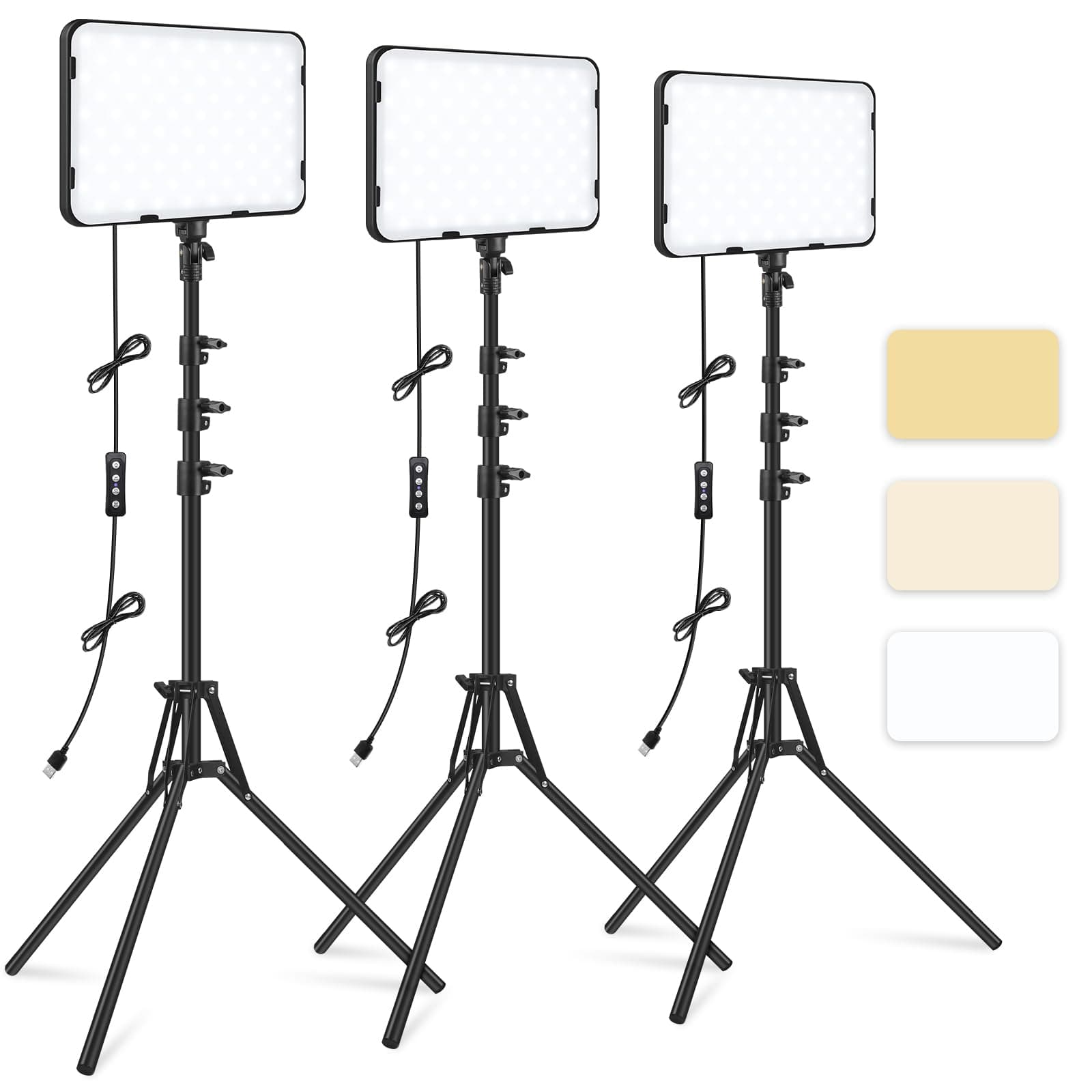Obeamiu3 Pack LED Video Light with 70'' Extendable Tripod Stand, 2500-8500K Photography Lighting Kit Studio Lights for Live Game Streaming/YouTube Video Recording/TikTok/Podcast/Makeup/Portrait