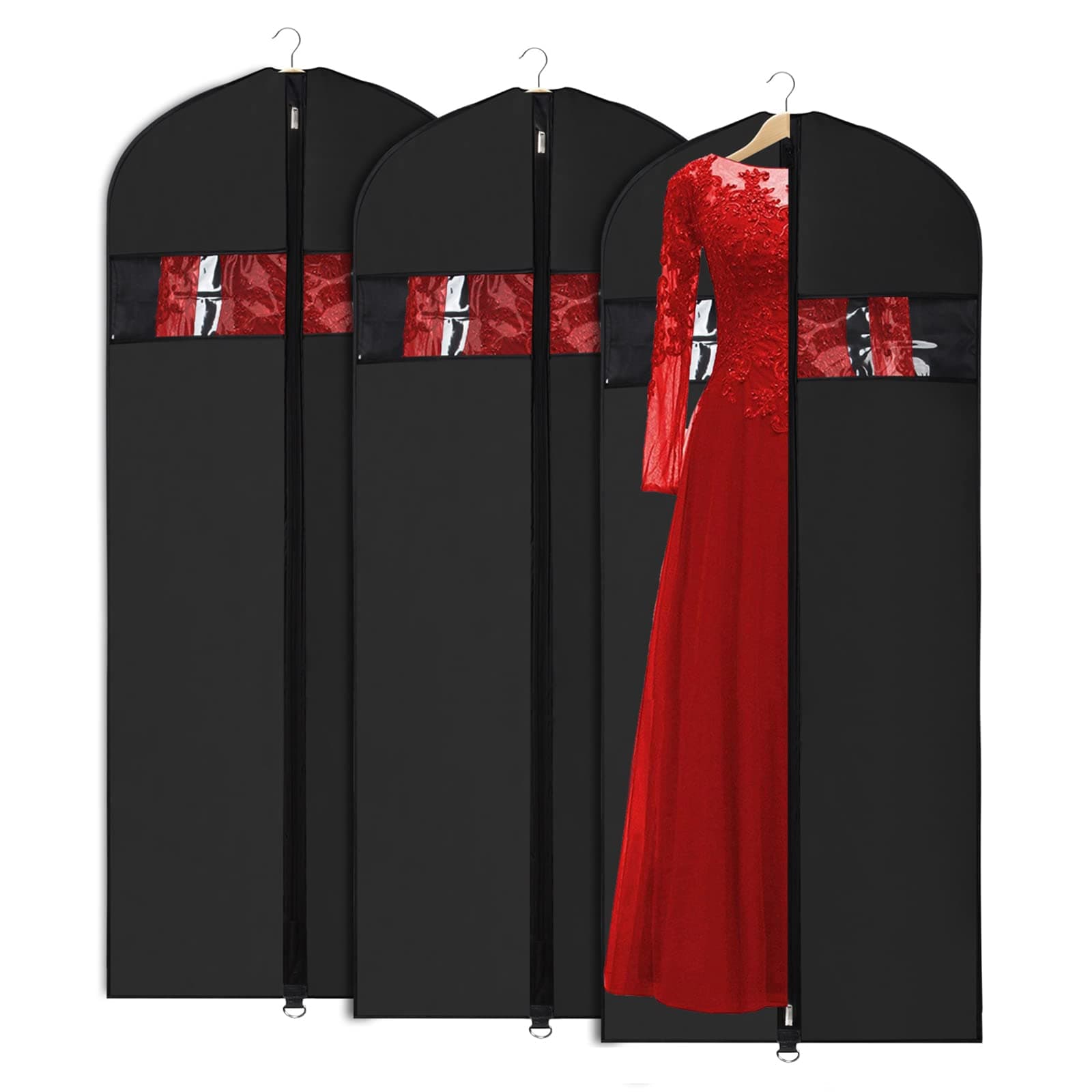 Univivi Garment Bags for Dresses, Clothes Covers Protector Bags 60", Waterproof Dust Proof Garment Covers Moth Proof Dress Cover Bag, Wedding Dress Bag, Suit Bags for Travel and Storage - 3 Pack
