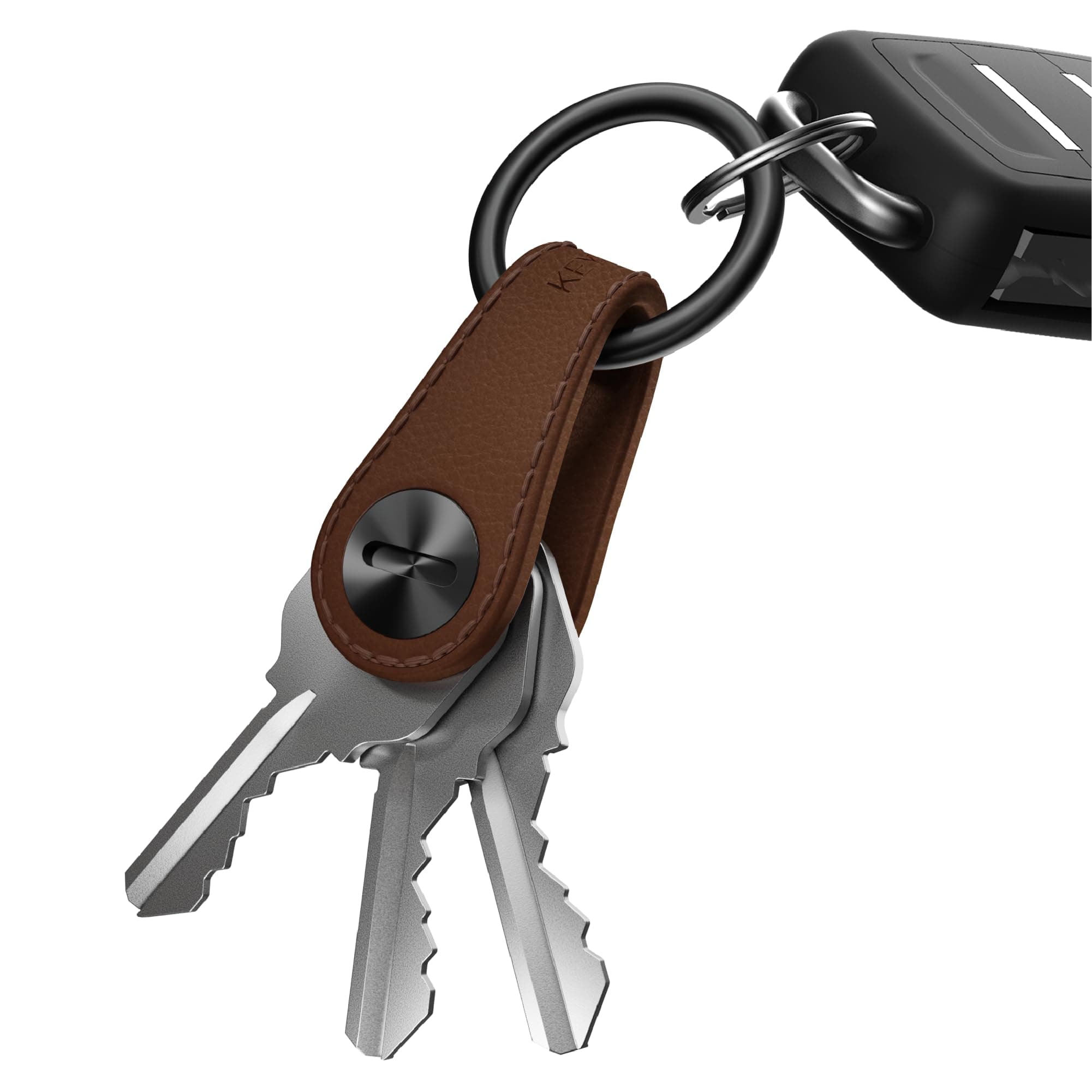KEY SMART KeySmart Mini Key Organizer Keychain Holder - Compact Key Holder for Keychain, Attach Car Fob, Brown, vera pelle