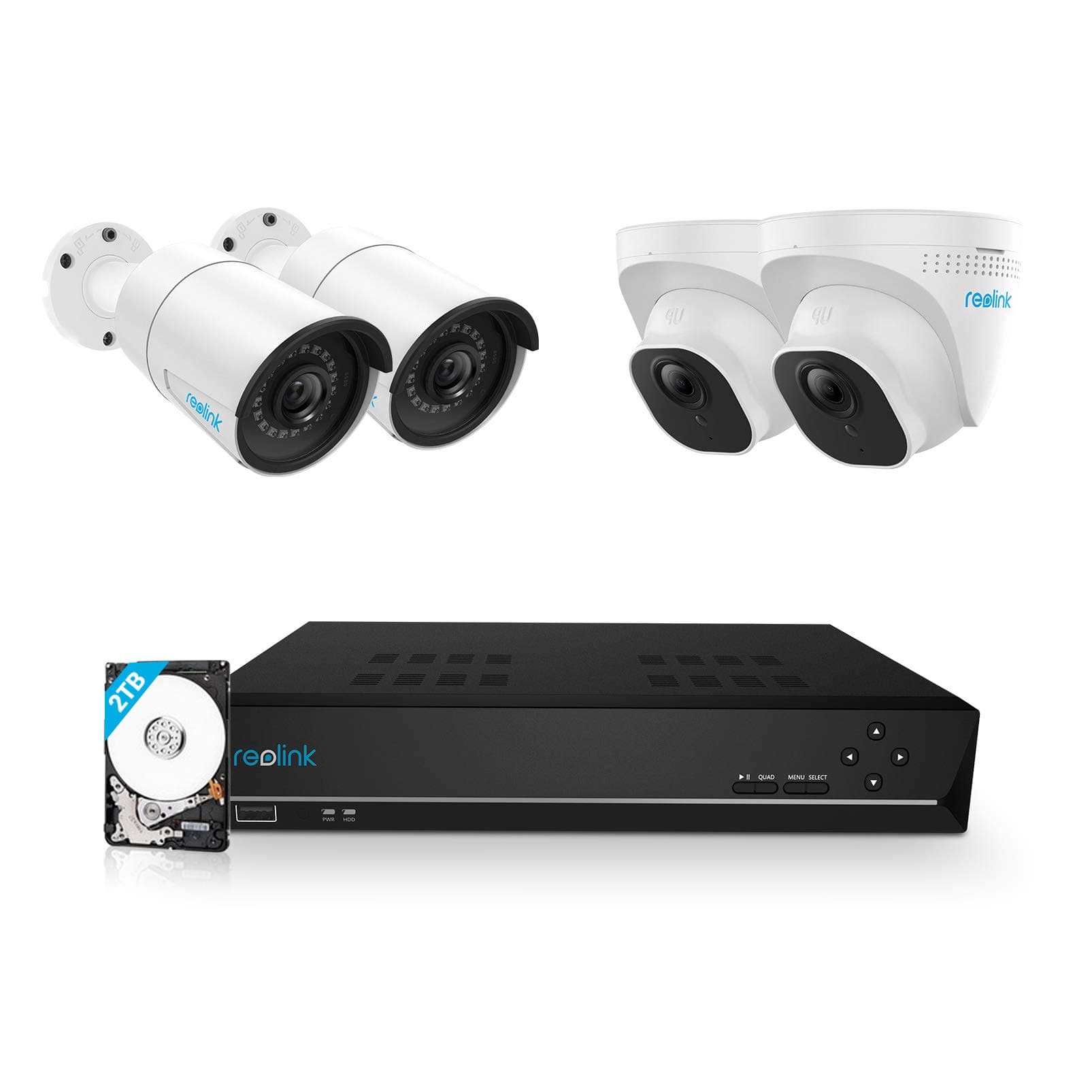 Reolink 5MP PoE Security Camera System, 8CH 4K NVR with 2TB HDD, 4pcs Super HD Wired Outdoor PoE CCTV Cameras, 24/7 Continuous Recording Waterproof Night Vision Audio Remote Access, RLK8-520B2D2-5MP