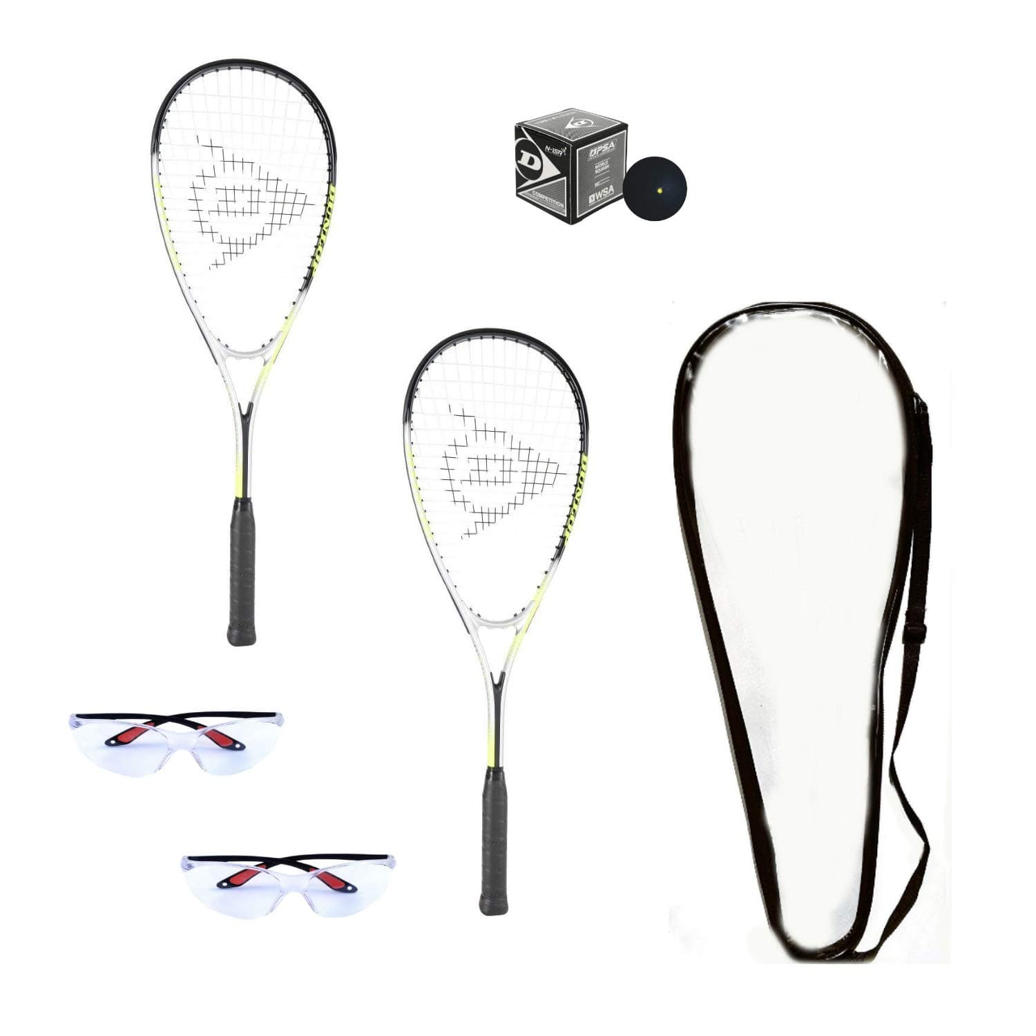 Dunlop Hyper Lite Ti Squash Racquet Set (Includes 2 Racquets, 2 Eye Guards, Ball, 1 Cover)