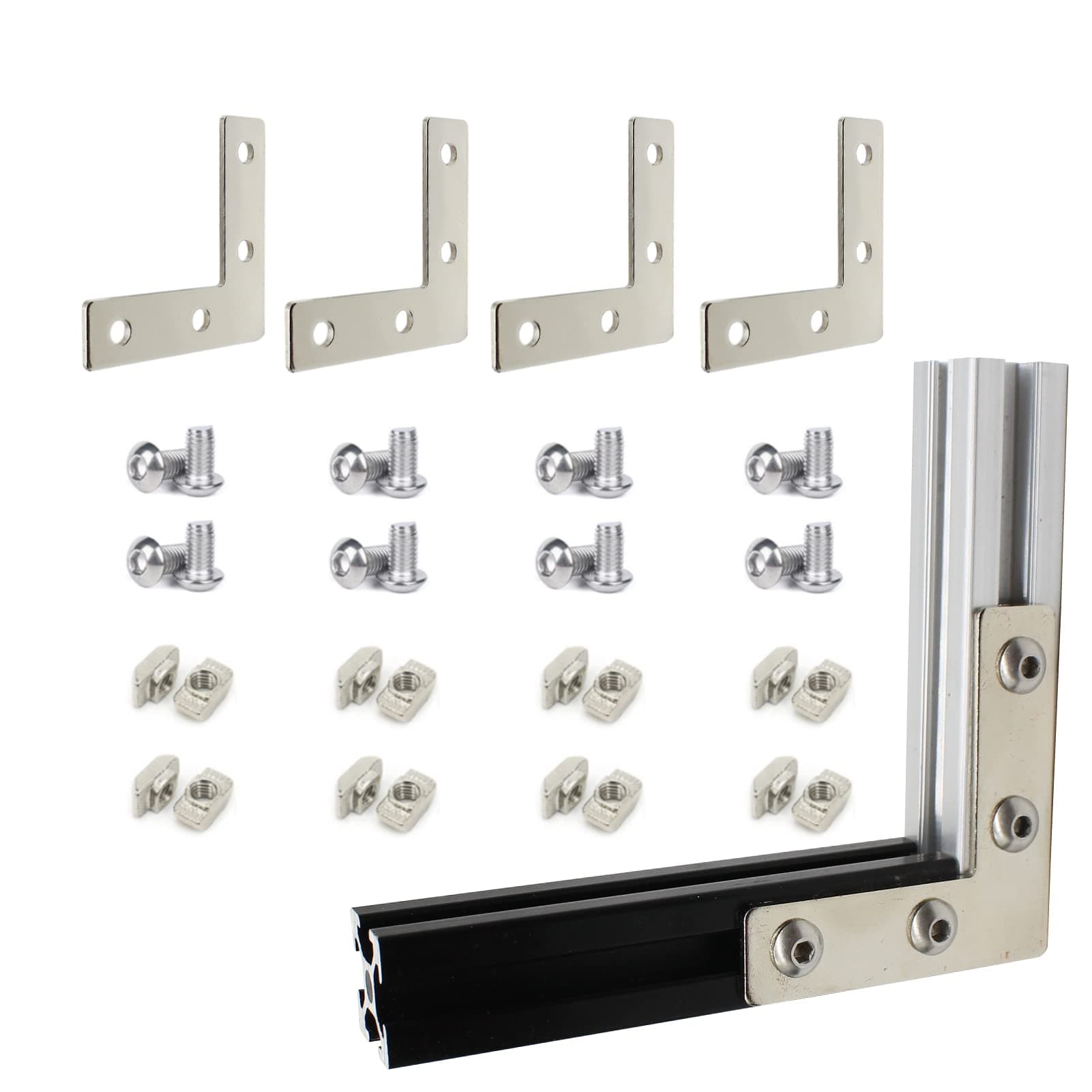 4Sets Aluminum Extrusion L Shape Joint Bracket with Screws and Nuts for 2020 Aluminum Profiles Stainless Steel Jointing Connect Plate