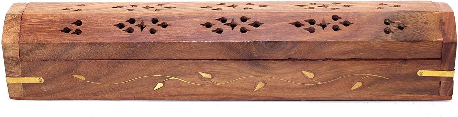 LEAF - Solid Wood Wooden Incense Joss Sticks Storage Box with Built in Ash Catcher and Cone Burner