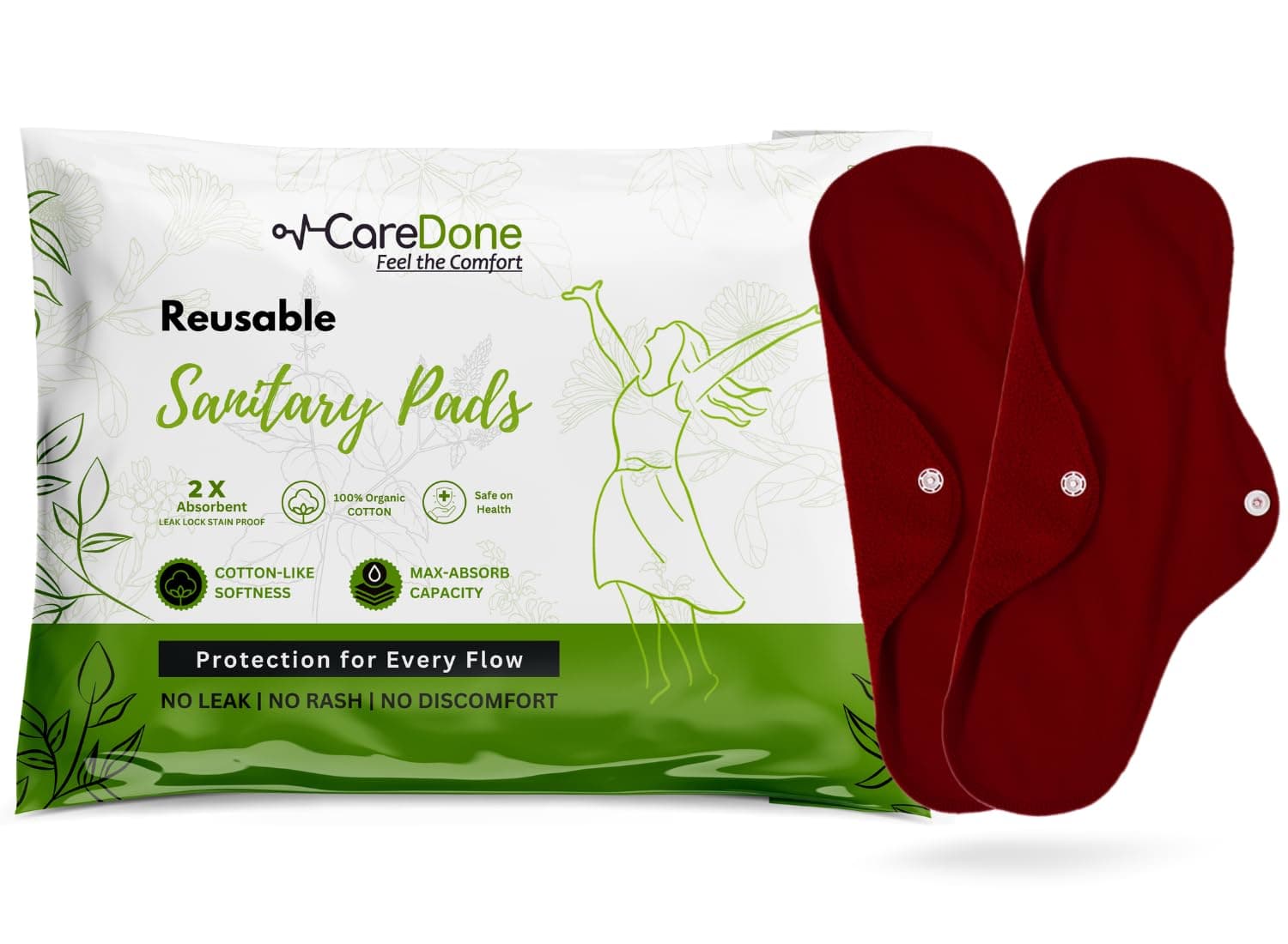 Super Comfy Heavy Flow Pad - Extra large| |Reusable Sanitary Cloth Pad | Organic Cotton| with leak proof | lasts upto 75-100 washes (Mahroon Cloth Pad- Pack 2)