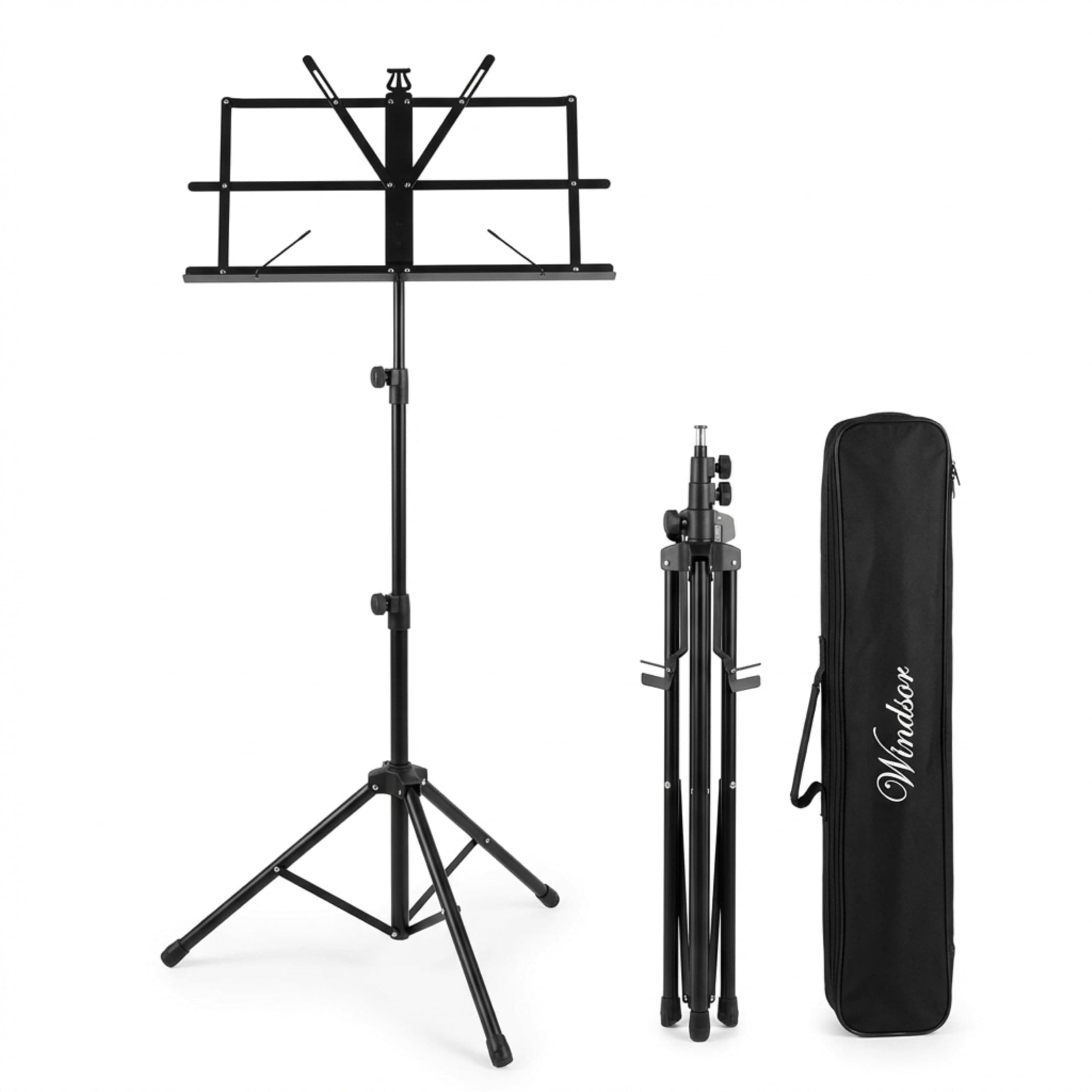 Windsor Adjustable Folding Sheet Music Stand With Carry Case, Black, Lightweight