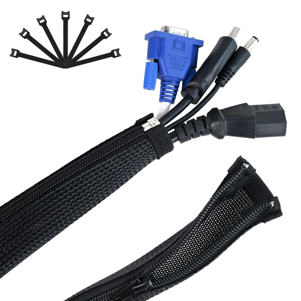 UCEC Cable Management, Cable Organizer, Cable Sleeve Self-Wrap Cord Hider, 10ft - 1/2 inch Wire Loom, Braided Wire Sleeves with Reusable Cable Ties Cord Organizer for TV PC Home Theater Automobile