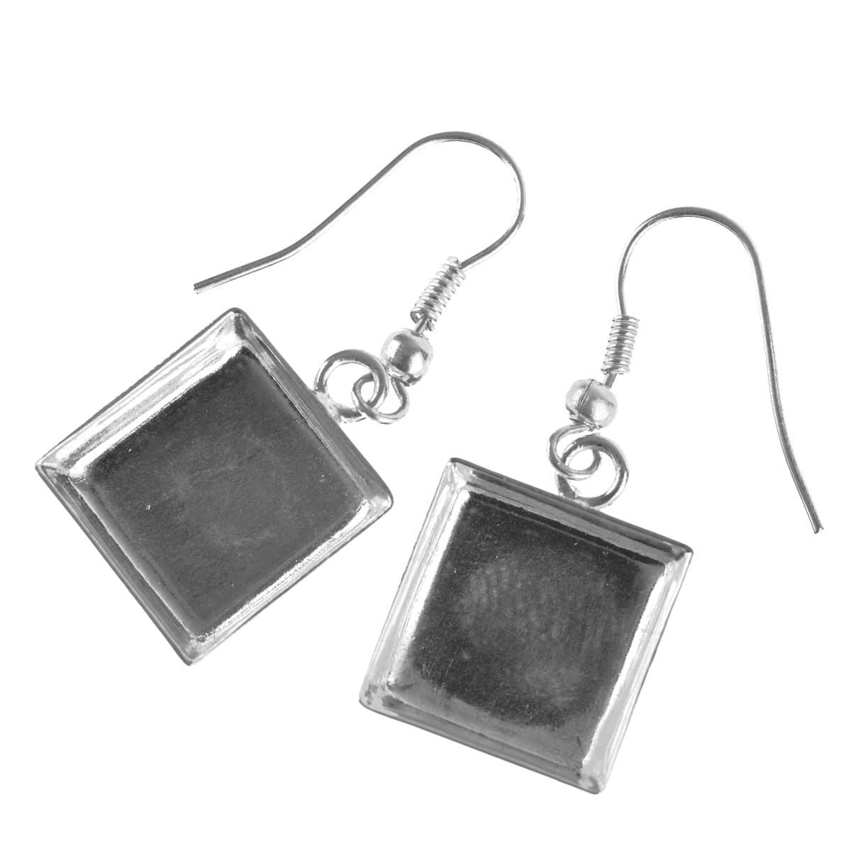 Art Night Out Silver Plated Dangle Earring Bezel, Square, 0.56-Inch