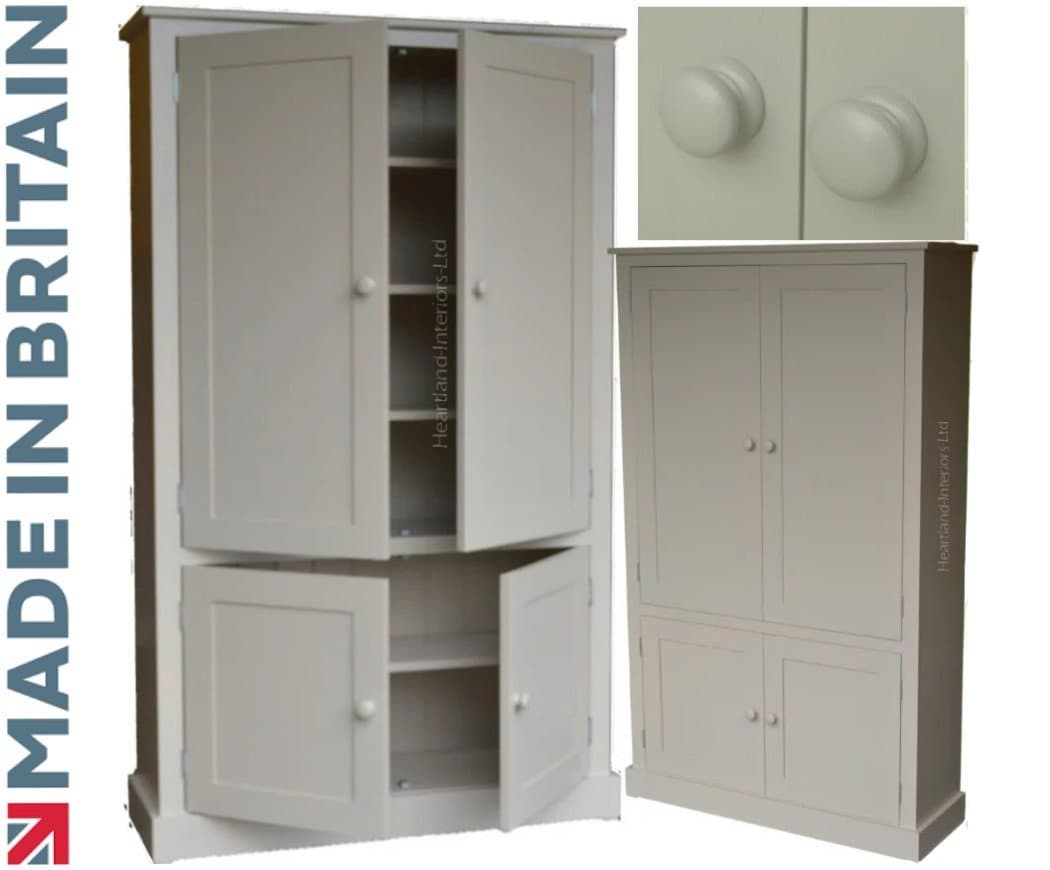 100% Solid Wood Cupboard, 172 cm Tall White Painted Linen, Pantry, Larder, Filling, Shoe, Bathroom, Hallway or Kitchen Storage Cabinet. No flat packs, No assembly (CUP100-P)