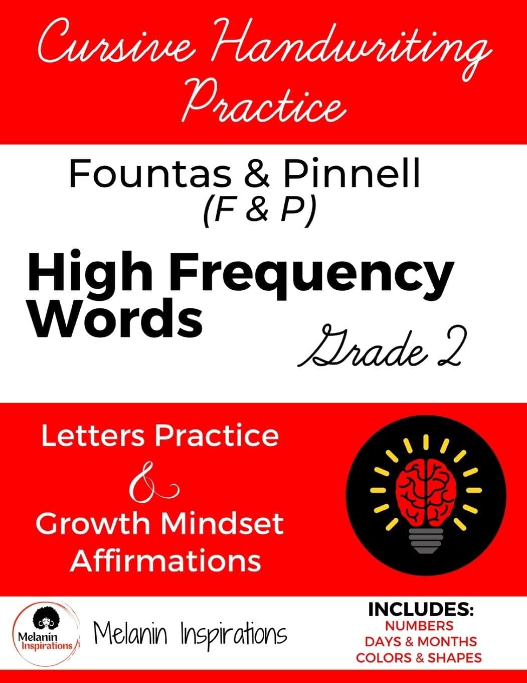 Cursive Handwriting Practice, F&P High Frequency Sight Words, Growth Mindset Affirmations, Grade 2, Combines Tracing and Writing, Perfect for Young ... 2nd Grade Sight Words in Cursive, 55 pages