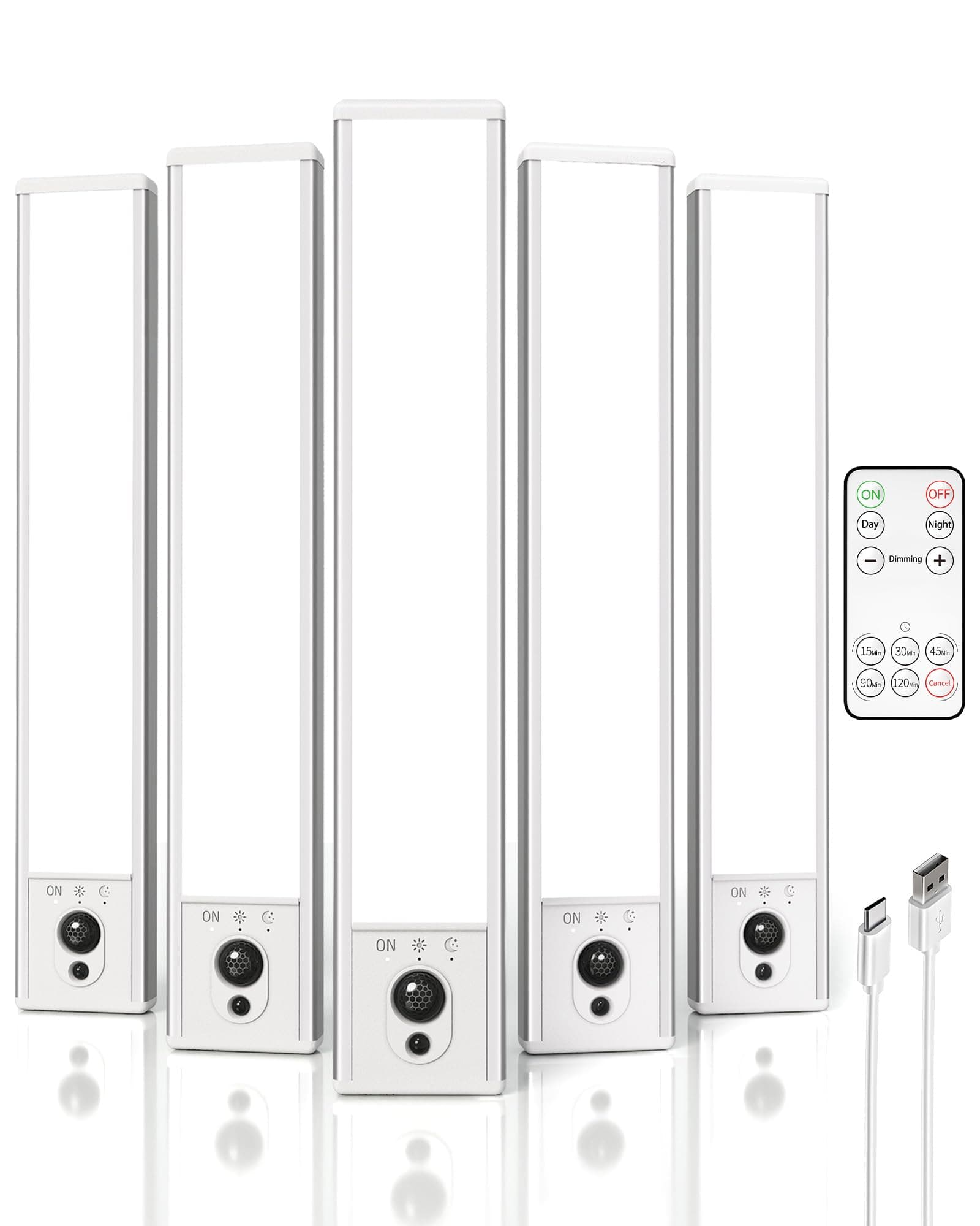 5-Pack Under Cabinet Lighting, 2400mAh Motion Sensor Light, LED Closet Lights Wireless, 6500K Dimmable, Timer, Magnetic, with Remote Control for Kitchen, Closet, Stair
