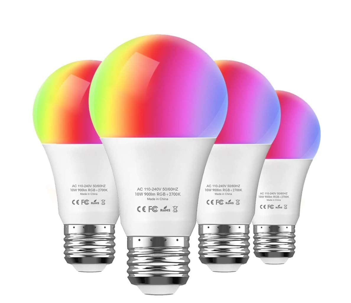 Smart LED RGB Light Bulb - Aoycocr 10W A21 E26 Soft White (2700K) Multicolor - 900 Lumens (85W Equivalent) - Compatible with Amazon Alexa and Google Assistant, No Hub Required (4 Pack)