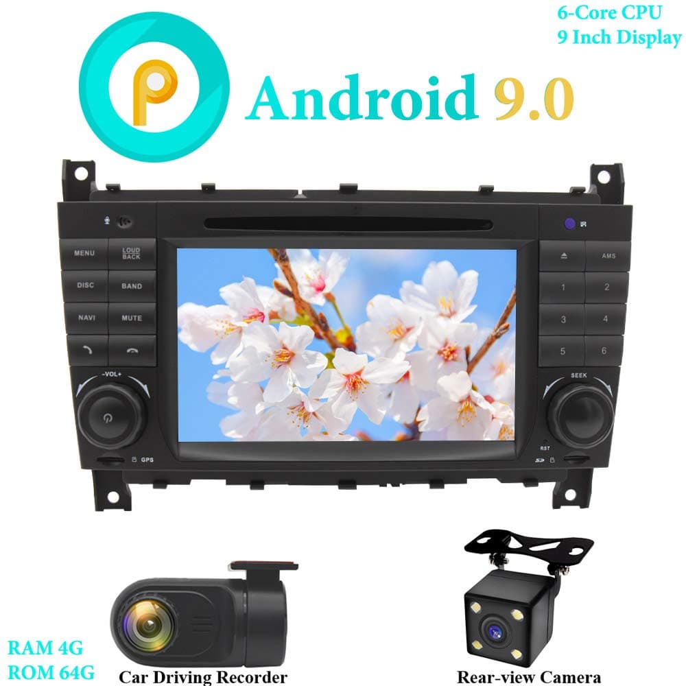 XISEDO Android 9.0 Car Stereo 7" In-Dash Head Unit 6-Core RAM 4G ROM 64G Car Radio GPS Navigation with DVD player for Mercedes-Benz C Class W203/ Benz CLK W209 (with DVR and Rear-view Camera)
