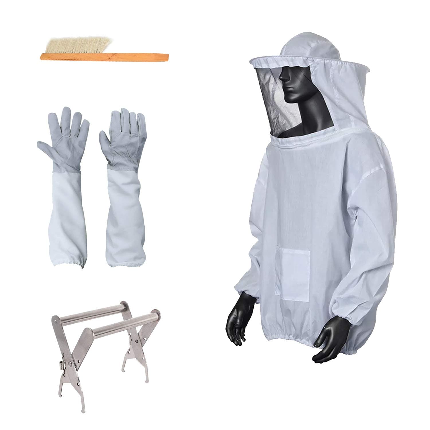 Beekeeping Suit Bee Jacket Beekeeping Gloves Protective Sleeves Beehive Frame Grip Lift Gripper Tool Bee Hive Brush for Beekeeper Supplies Hive Tool Set