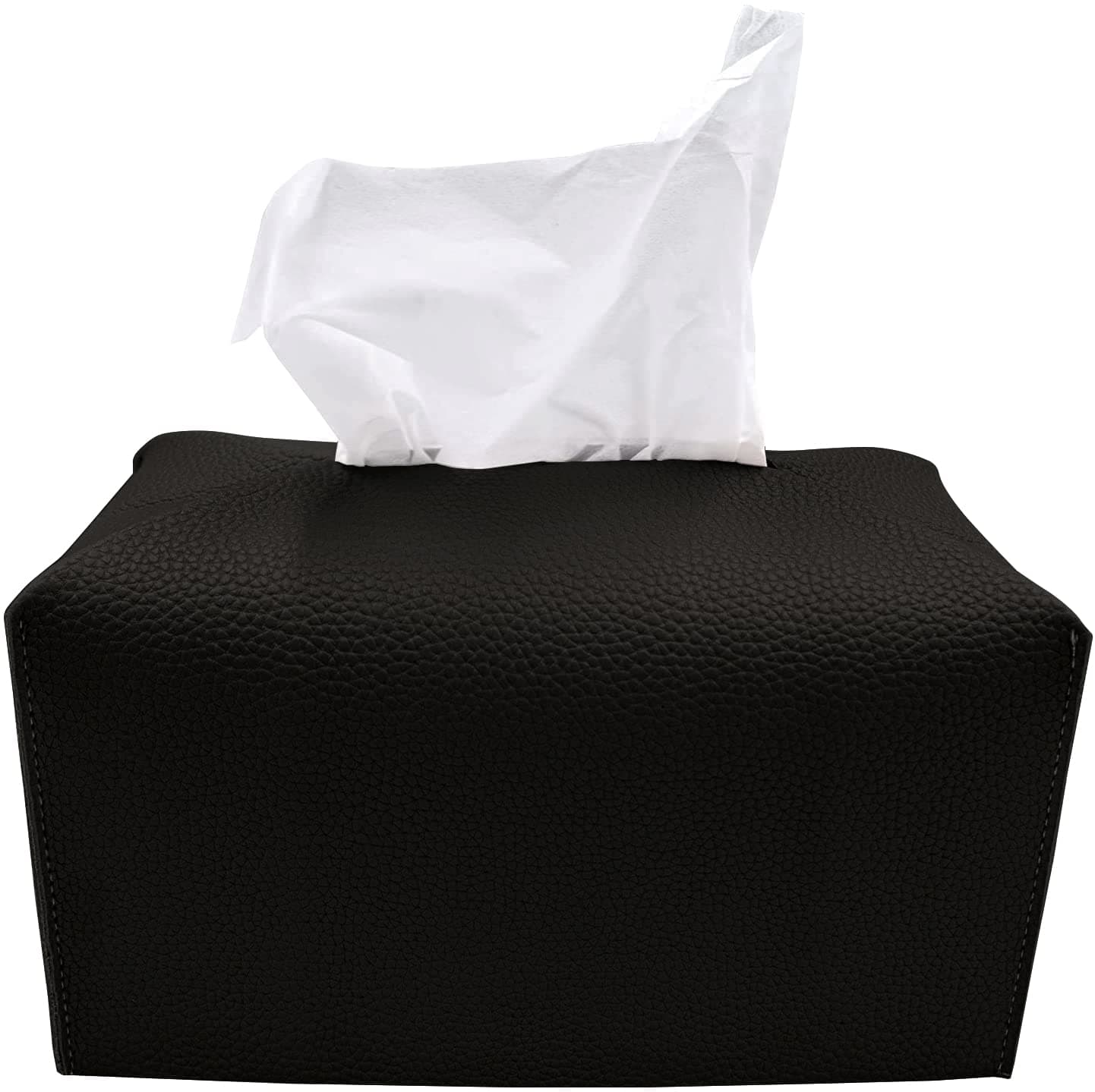Carrotez Tissue Box Cover, [Refined] Modern PU Leather Rectangular Tissue Box Holder - Decorative Holder/Organizer for Bathroom Vanity Countertop, Night Stands, Office Desk 9.5"X5"X5" - Black
