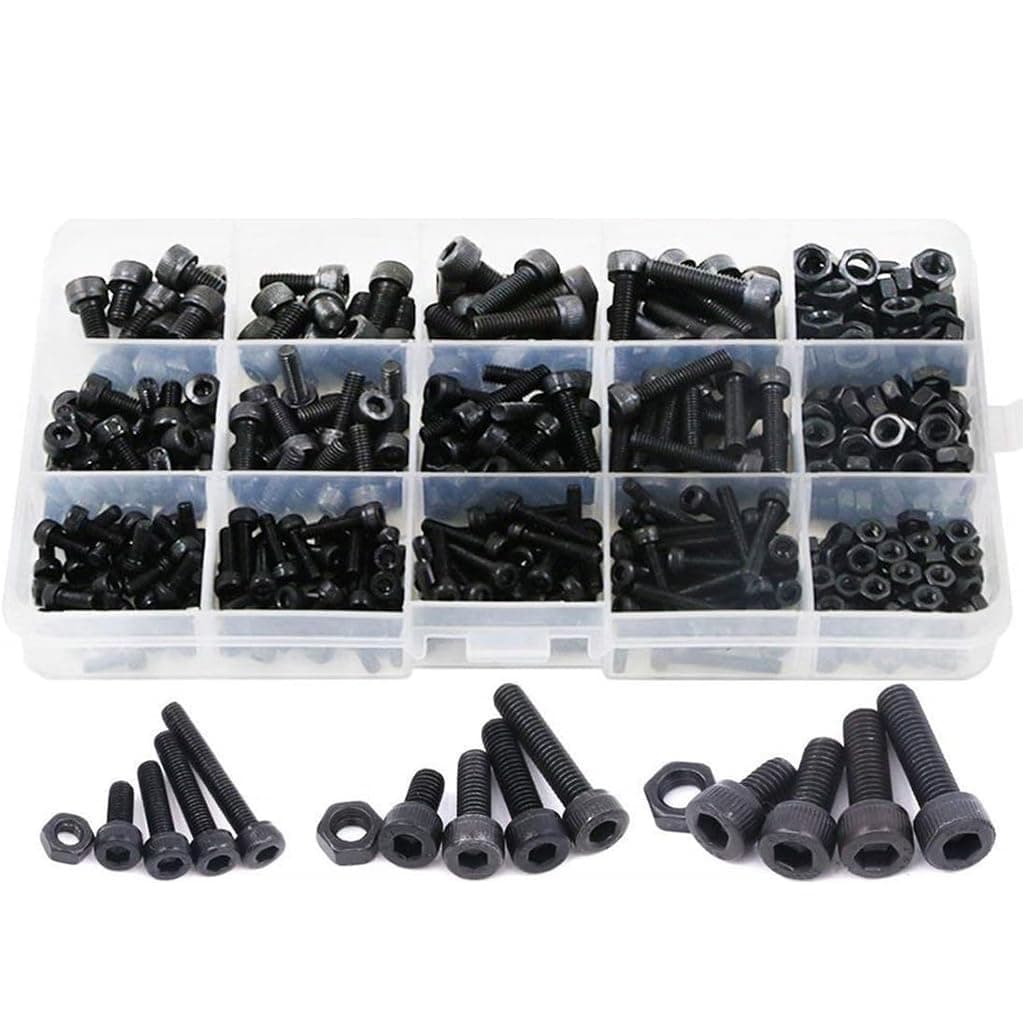 Goodern 460 Pcs M3 M4 M5 Hex Head Bolt Socket Cap Screws Nuts Assortment Kit,12.9 Grade Alloy Steel Black Zinc Plated and Anti Rust Metric Screw Set,Nuts and Bolts Assorted Set with Storage Box