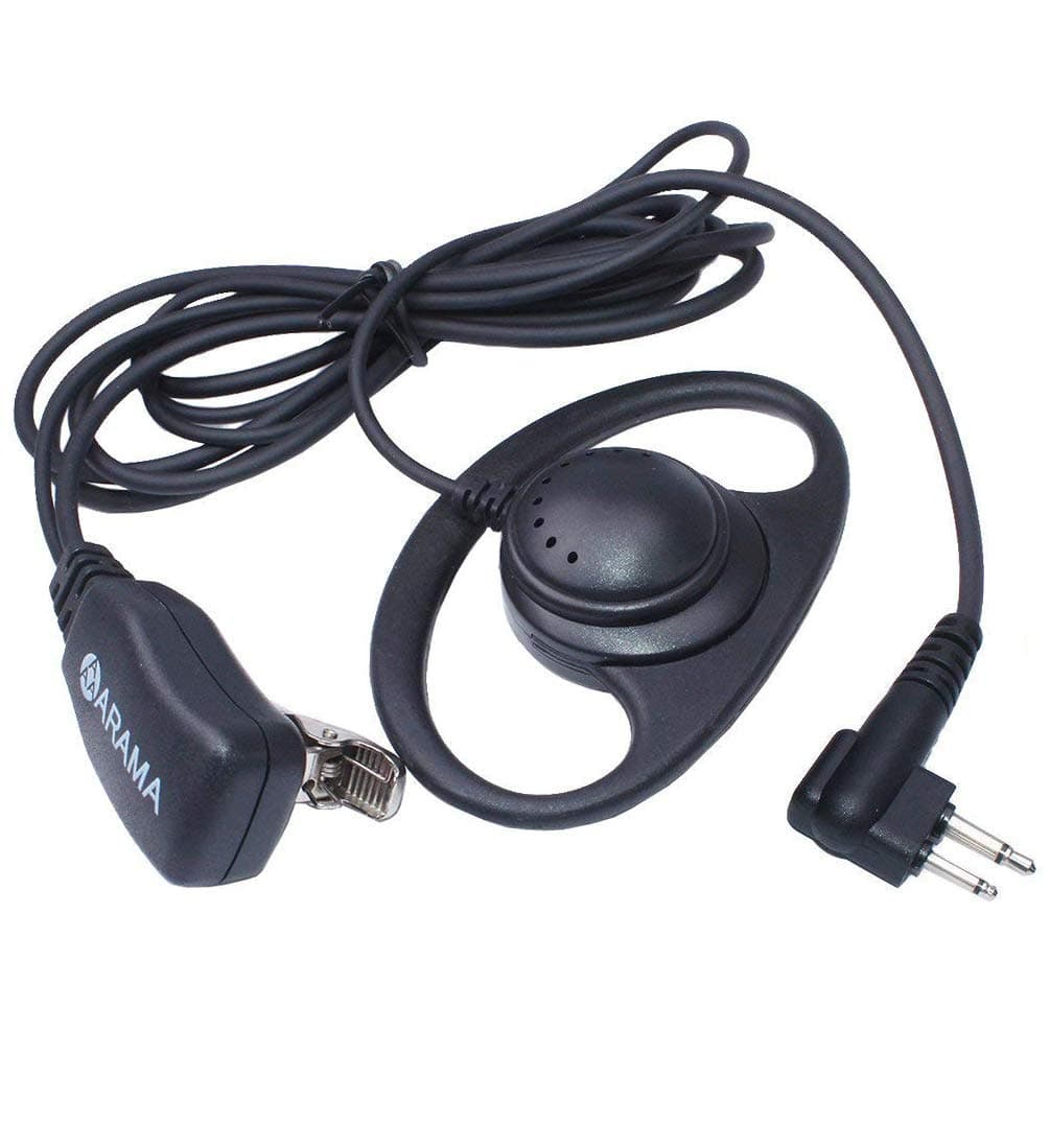 Arama B108M01 Pro D Shape Ear Hook Earpiece Headset with PTT & Mic for Motorola Dual Pin 2 Way Radio