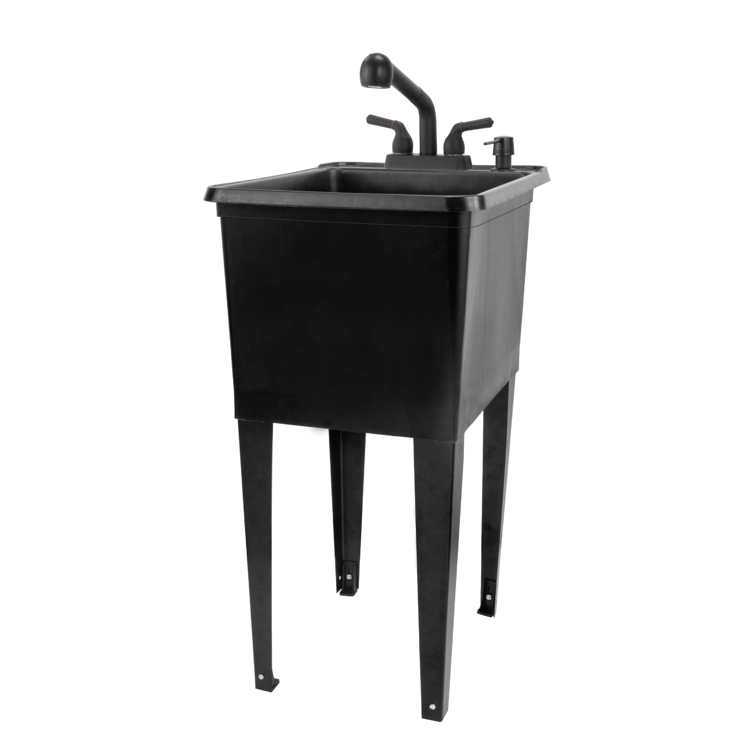Space Saver Utility Sink by JS Jackson Supplies, Pull-Out Faucet, Soap Dispenser, Black Tub