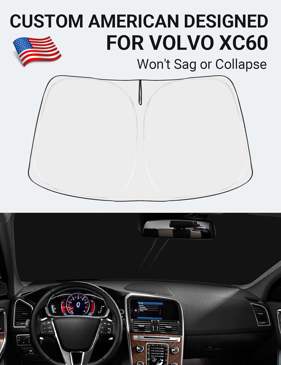 Proadsy Front Windshield Sun Shade Foldable Sunshade Protector Custom Fit 2010-2017 Volvo XC60 SUV Accessories 2022 Upgrade