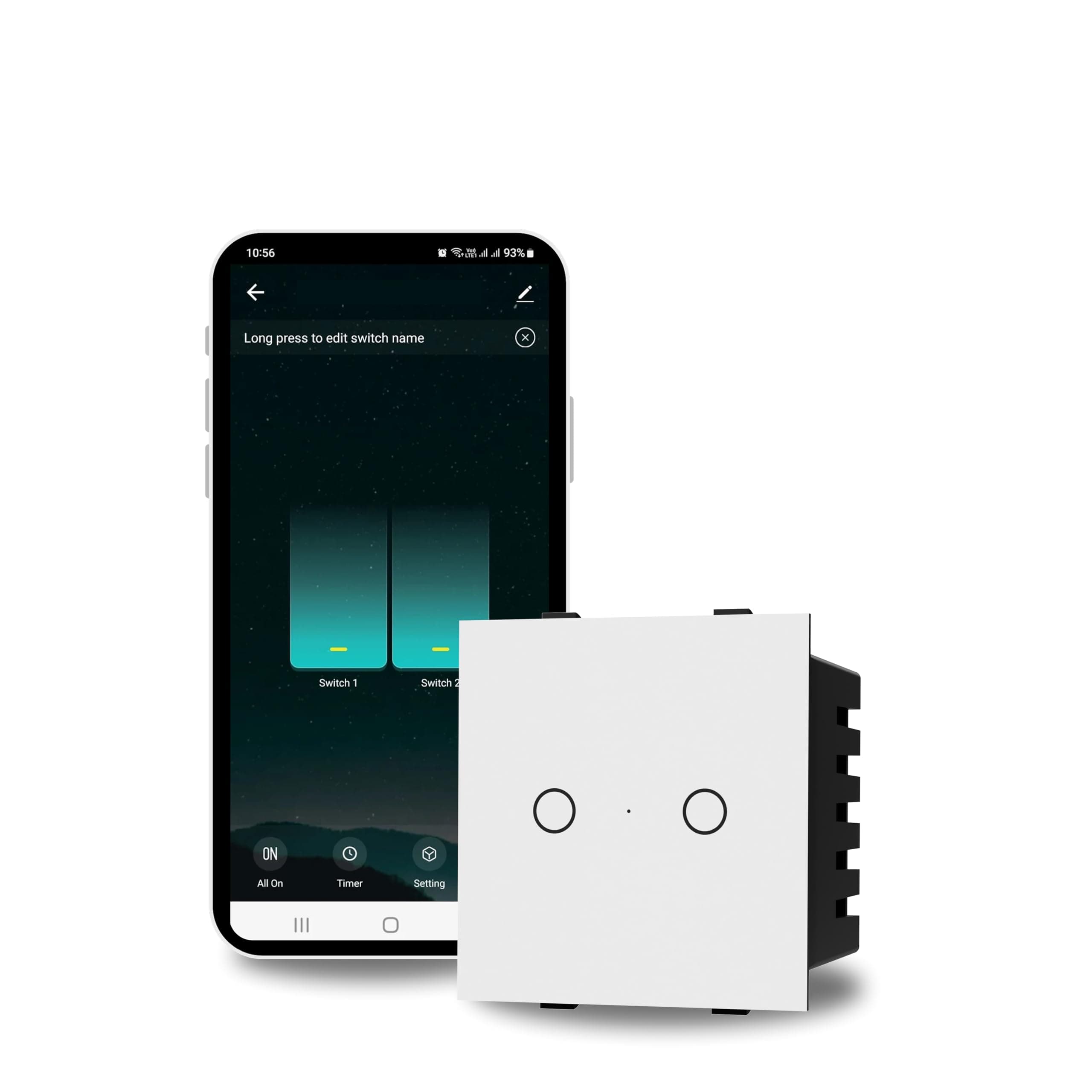 AZIOT SMART MODULAR 2 GANG PREMIUM TOUCH SWITCH (16amp Each) - GLASS (Not Acrylic): Elevate Your Home with Effortless Control (Fits in Anchor Roma Classic and similar plates)