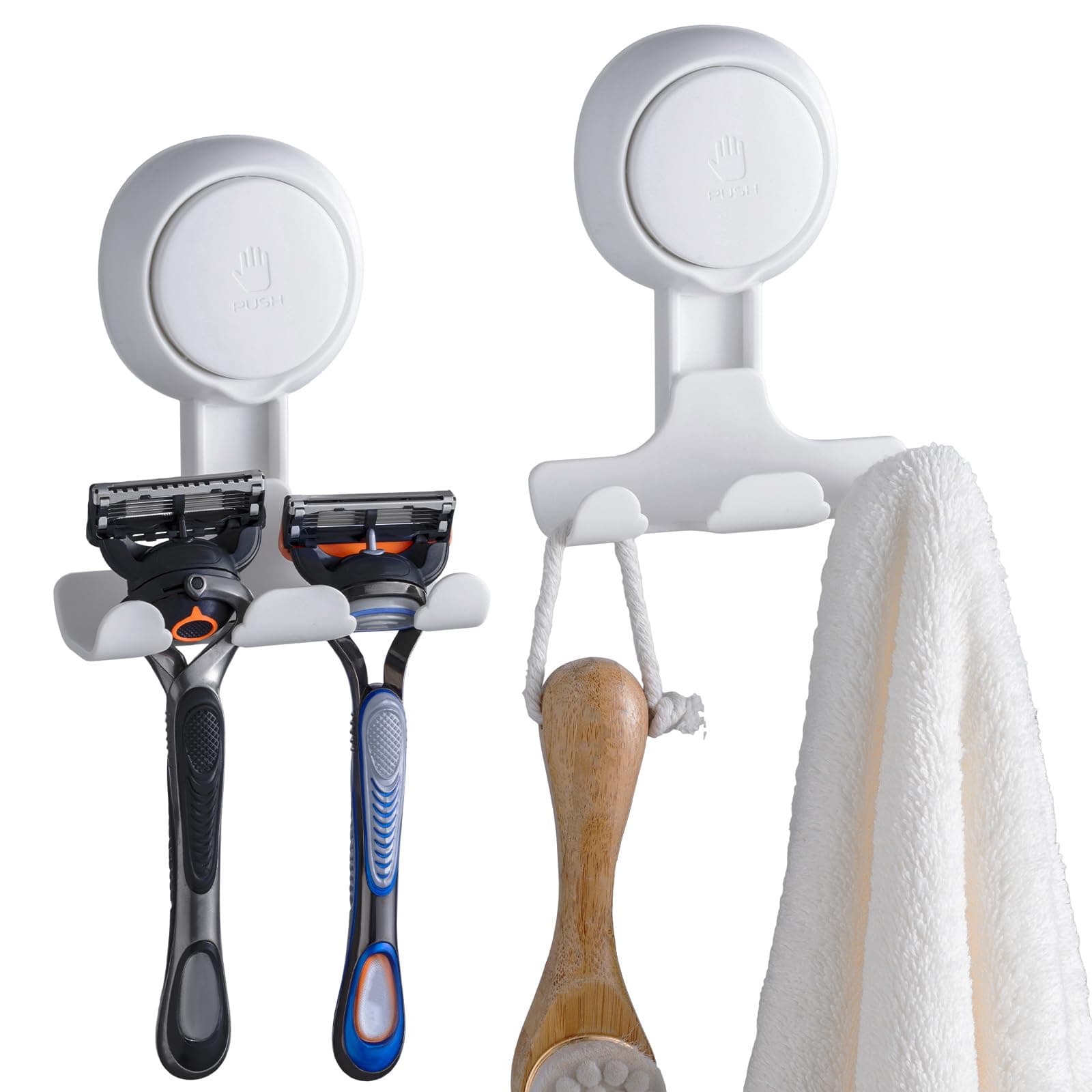 TAILI Shower Razor Holder Suction Cup 2 Pack, Suction Hooks Removable and Reusable, Vacuum Suction Cup Razor Holder for Towel Loofah Sponge, Waterproof Hooks for Bathroom razor holder for shower wall