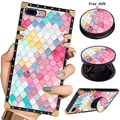 Bitobe Luxury Square Phone Case iPhone 8 Plus iPhone 7 Plus Colorful Mermaid Pattern Retro Elegant Soft TPU Design Cover for iPhone 7 Plus iPhone 8 Plus