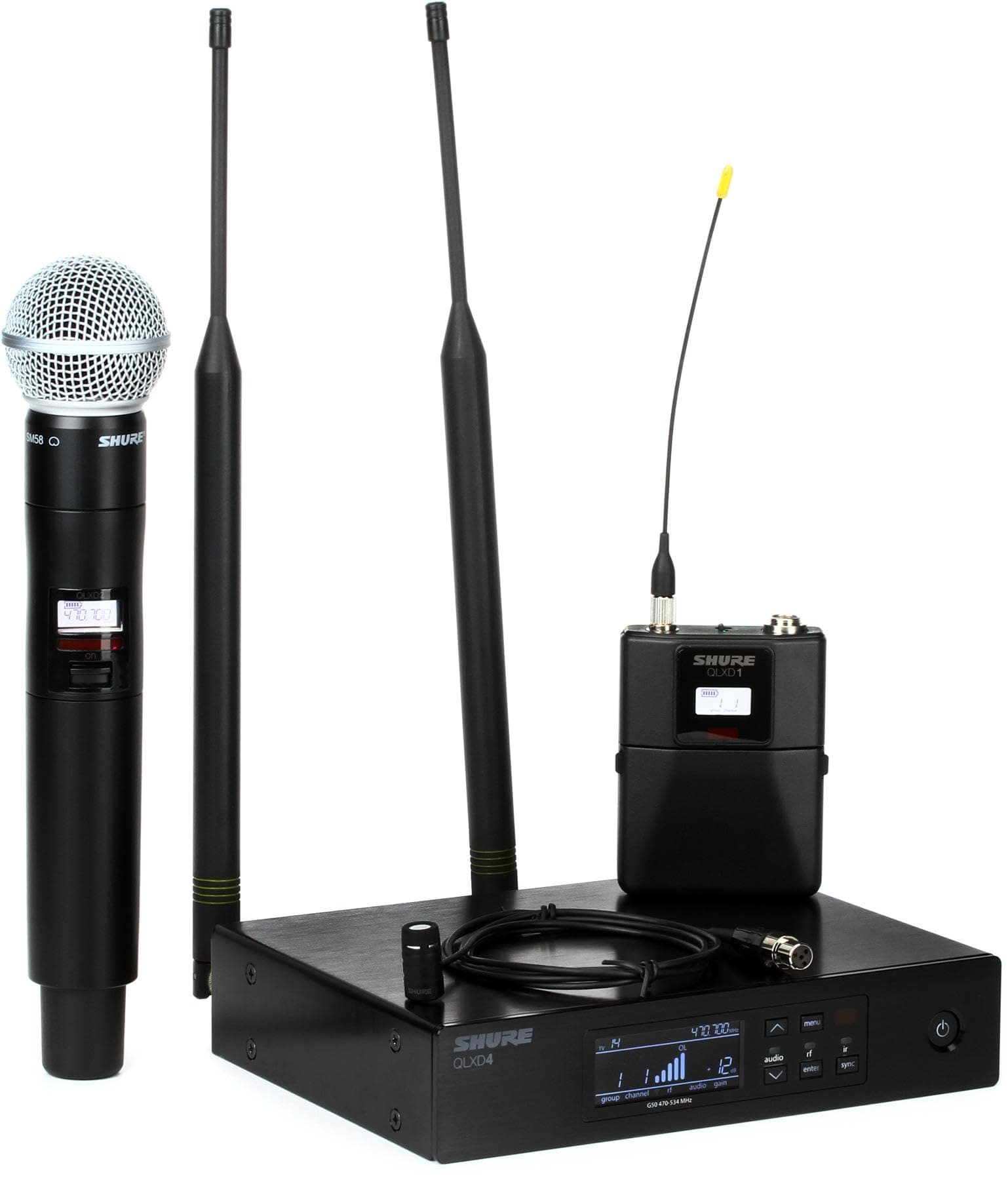 Shure QLXD124/85 Handheld and Lavalier Combo Wireless Microphone System with WL185 and SM58, G50