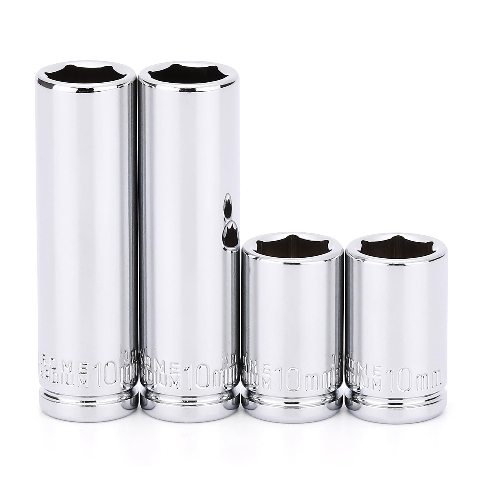 MIXPOWER 4PCS 1/4"Drive 10mm Deep&Shallow Socket, 6 Point, Cr-V Steel, 10mm