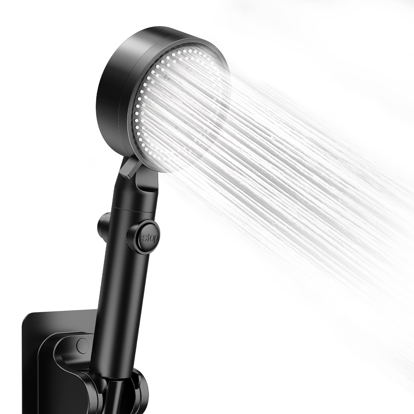AMIR Shower Head with Handheld, 5-Modes Adjustable Shower Head with ON/Off Button, High Pressure Shower Head Set with Hose Adjustable Bracket, Black