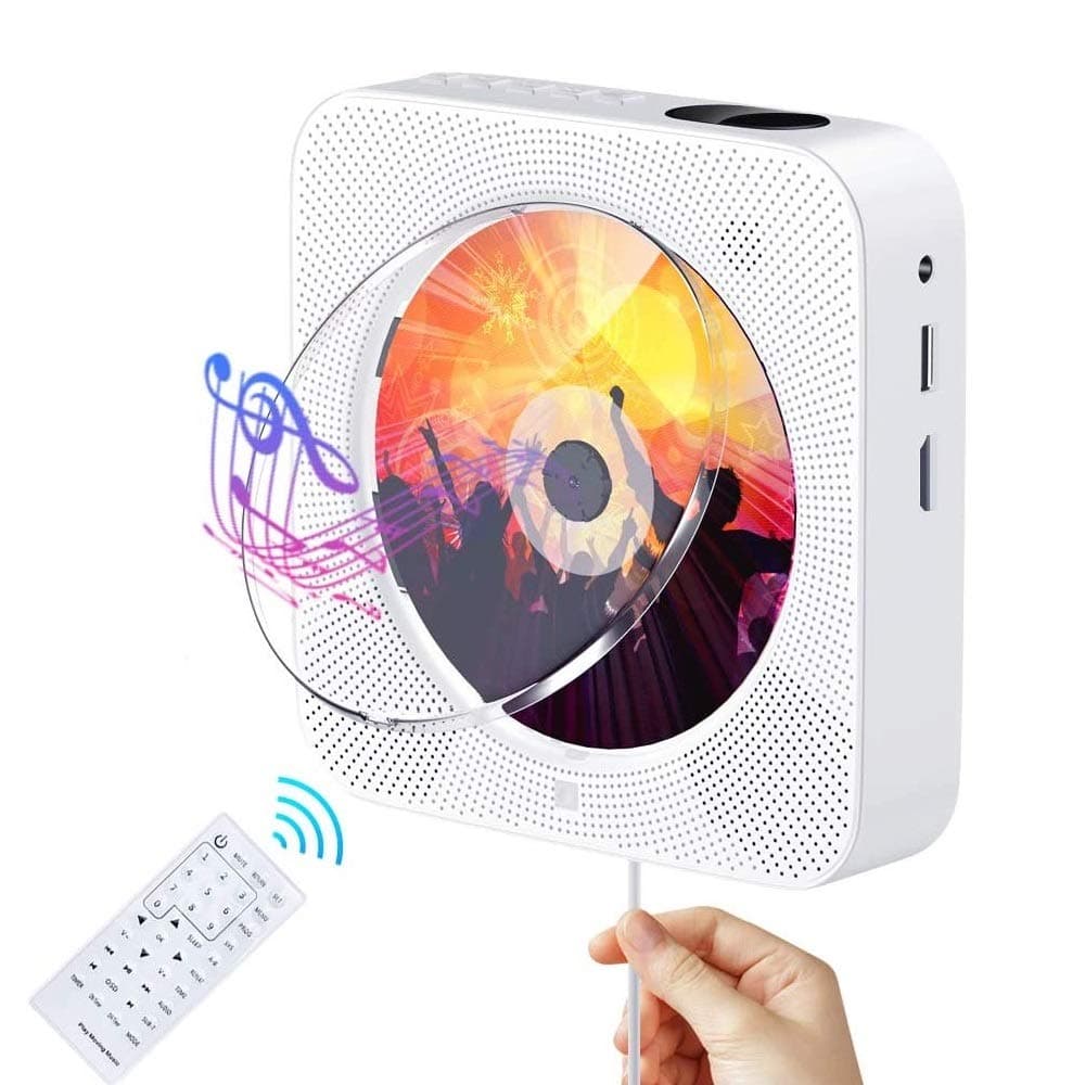 Bluetooth CD DVD Player for Ttelevision Ninonly Wall Mountable Portable CD/DVD Music Player with Full HD 1080p and Built-in HiFi Speaker FM Radio USB Output Remote Control for Kids Students