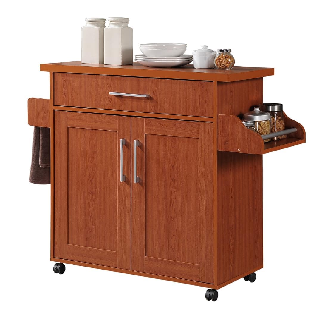 Import Kitchen Island in Cherry - Elevate Your Kitchen's Style, Space Saving & Valuable Counter Space, 39.62 x 111 x 89.66 cm Dimension; 29.03 Kilograms