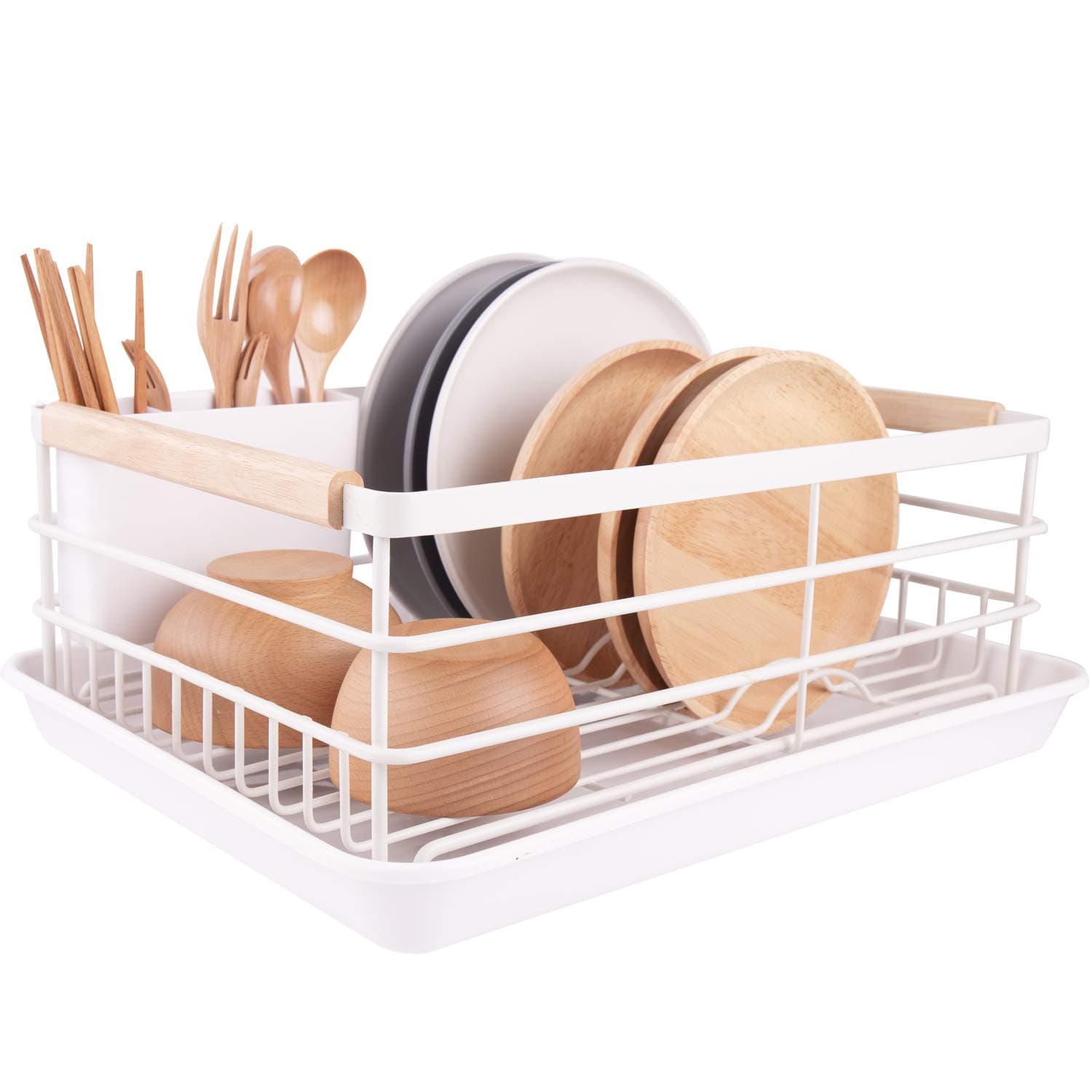 BRIAN & DANY Dish Drying Rack, Dish Racks for Kitchen Counter, Stainless Steel Dish Drainer with Removable Cutlery Holder & Drainboard, Black