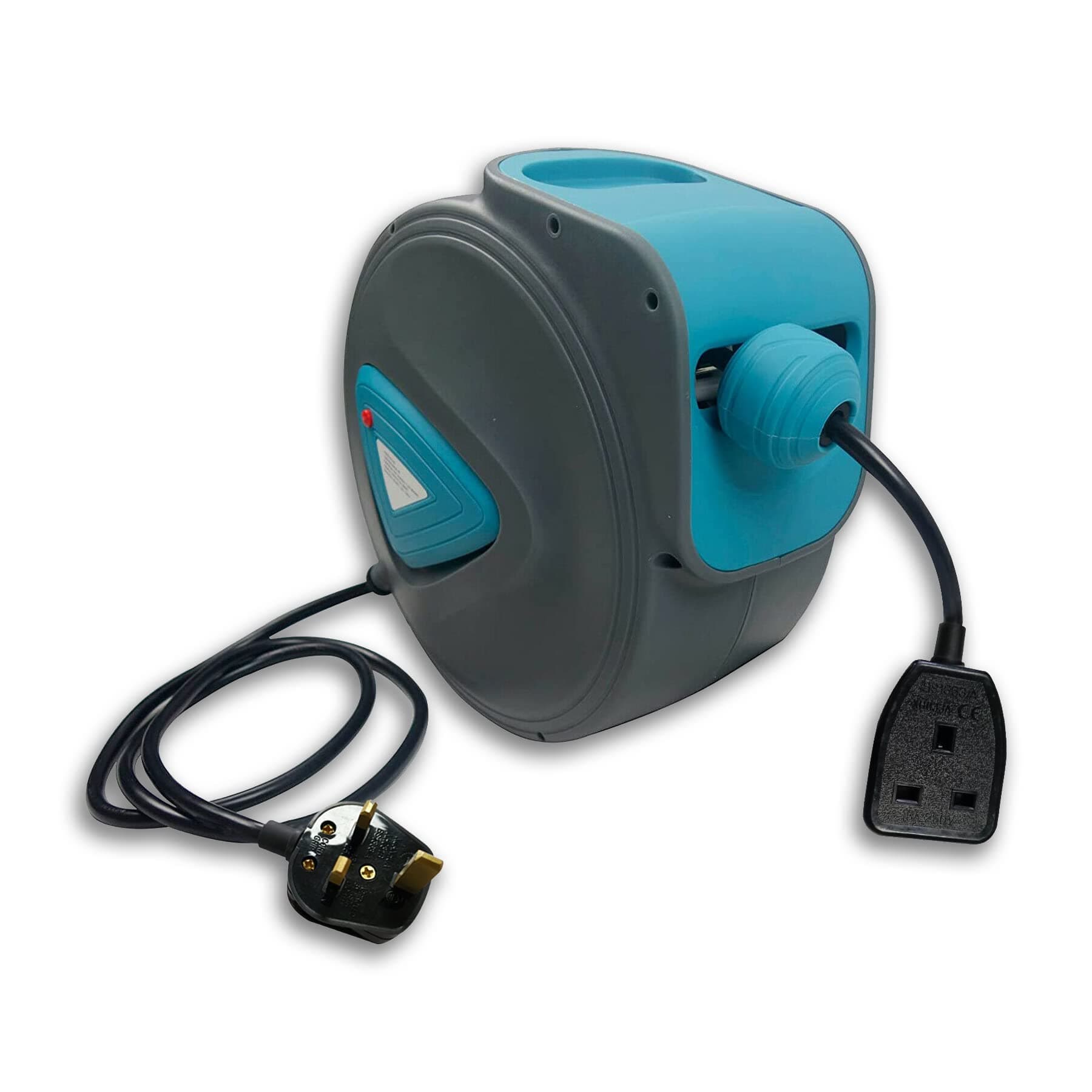 20m Automatic Extension Lead Cable Drum with Wall Mount for Outdoor 180° Swiveling Electric Cable Release Roller Reel Self-Rolling with Overload Protection Garden Power Socket (Blue)