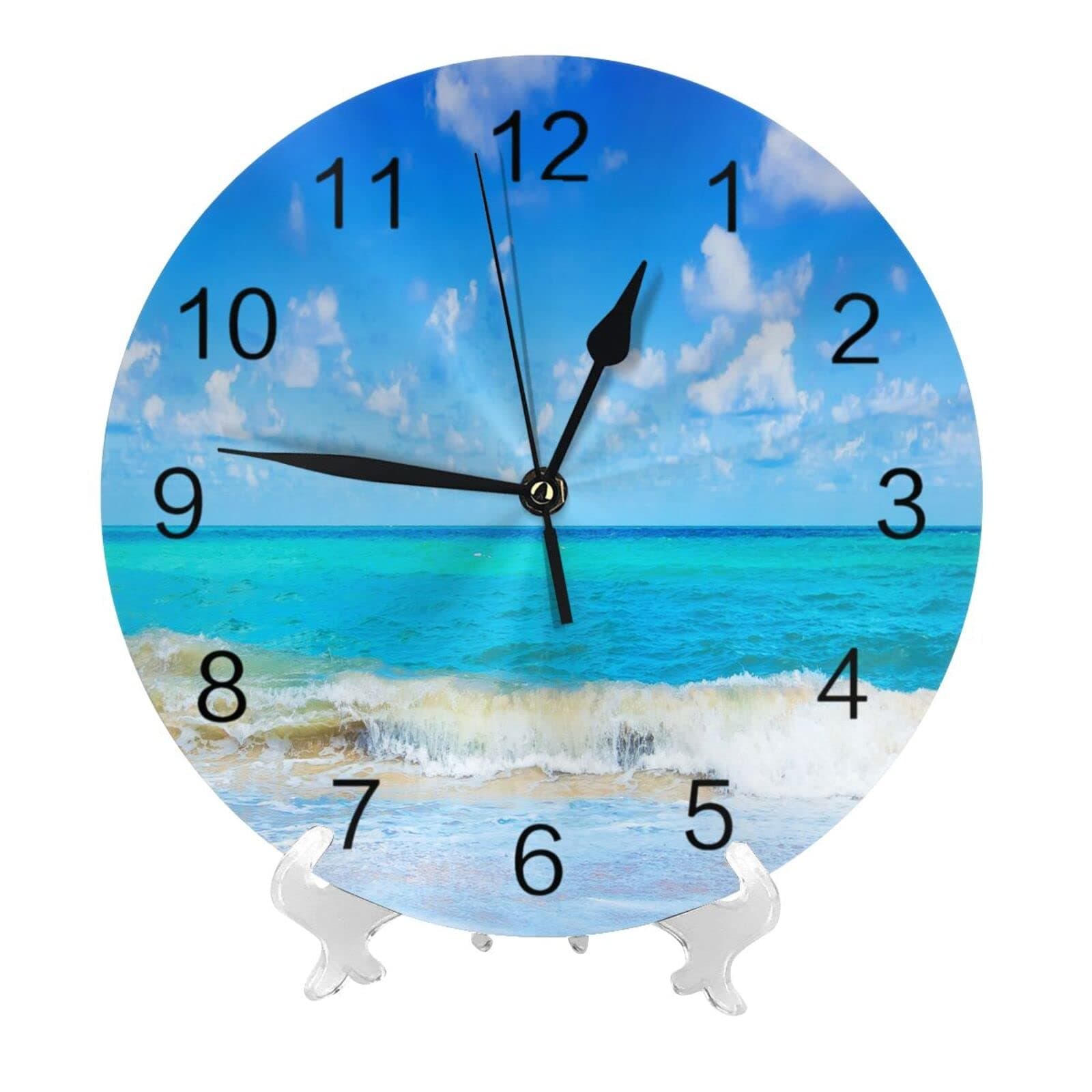 Vbcdgfg Round Wall Clock Blue Beach Sea Wave Clock10 inch Silent Non Ticking Wall Clocks Battery Operated for Home Office School Decor ¡­