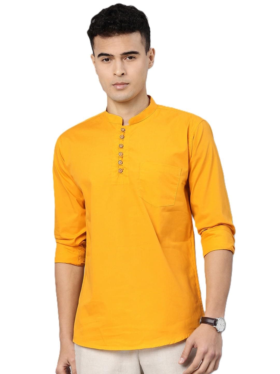Cotton Solid Casual Short Kurta for Men