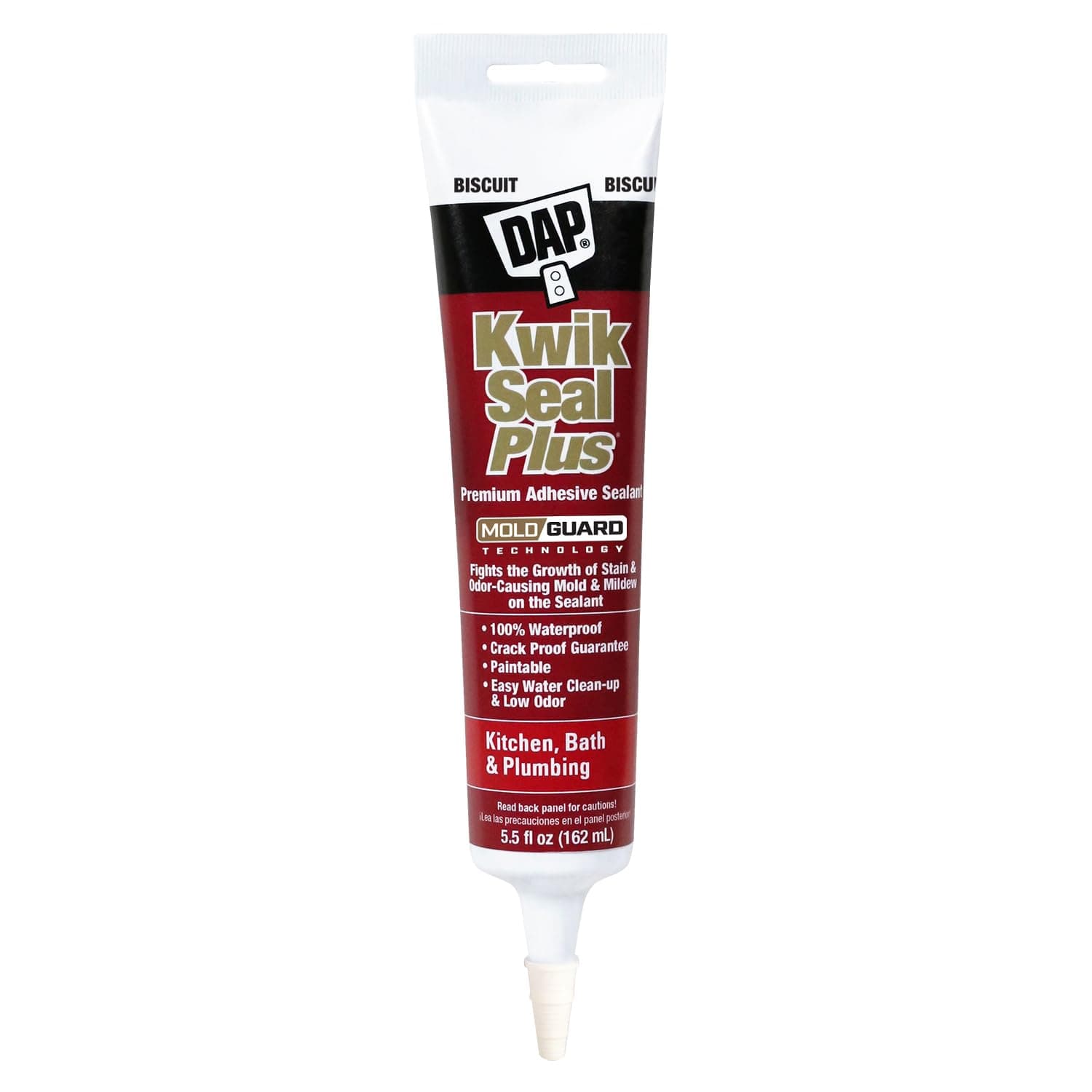 DAP 18539 Kwik Seal Plus Kitchen and Bath All-Purpose Adhesive Caulk Bisque, 5.5-Ounce