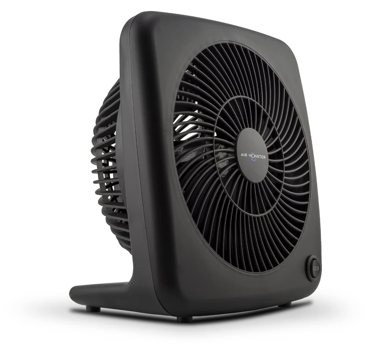Air Monster 7 Inch 2 Speed Compact Desktop Table Top Personal Box Fan, Space Saver, High Performance, Turbo Force, Fully Assembled, Matte Black