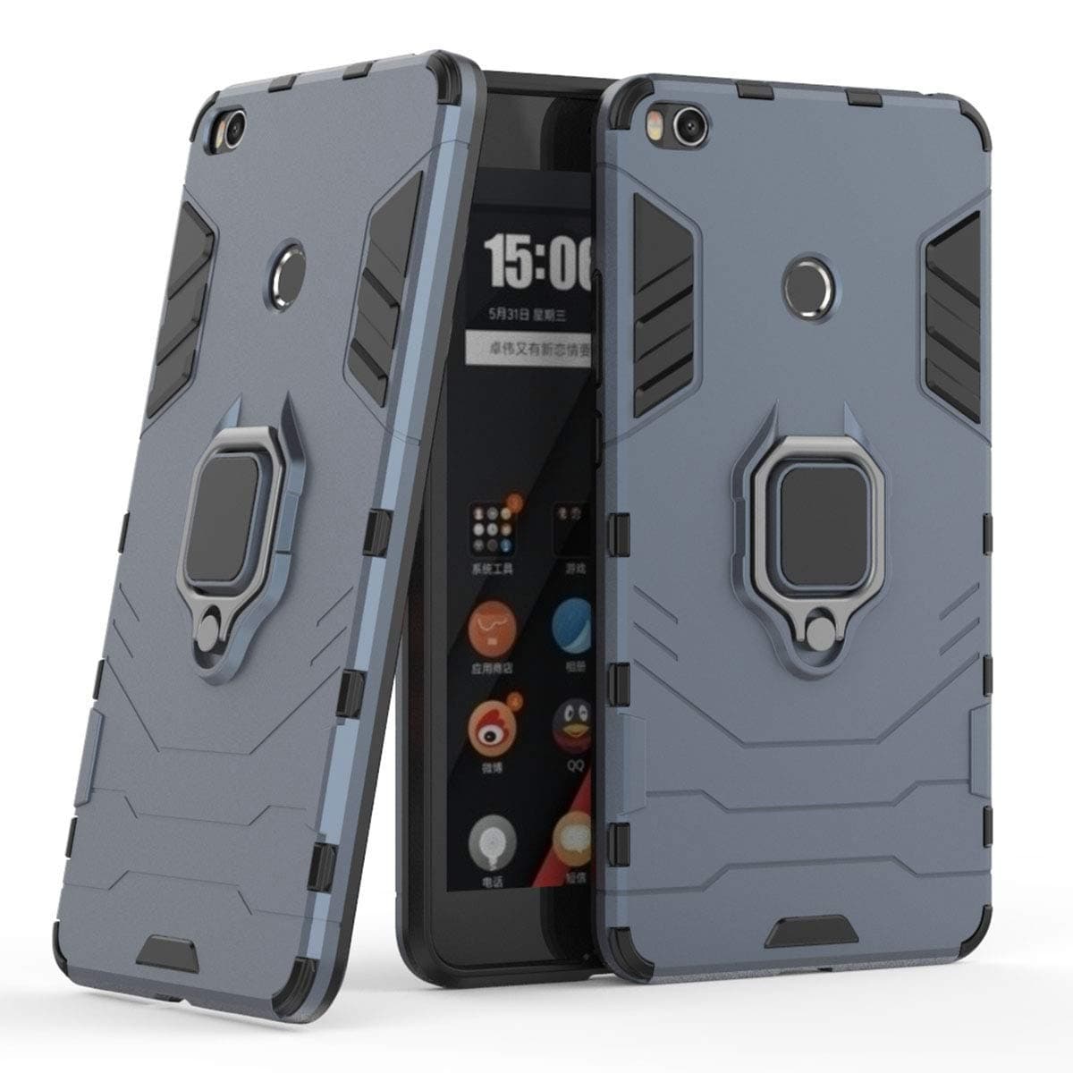 LuluMain Compatible with Xiaomi Mi Max 2 Case, Metal Ring Grip Kickstand Shockproof Hard Bumper (Works with Magnetic Car Mount) Dual Layer Rugged Cover for Xiaomi Mi Max2 (Navy Blue)