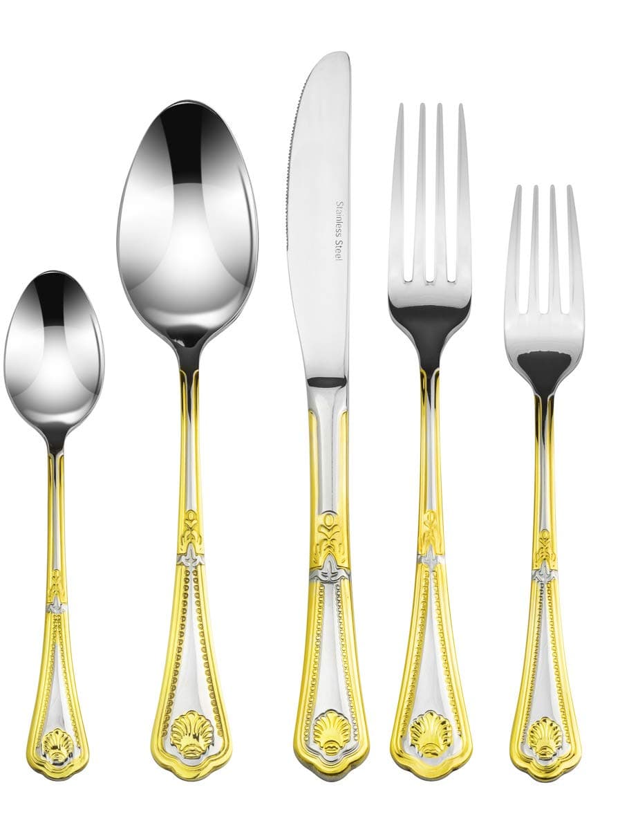 Flatware Set 20-Piece Service for 4, 18/10 Stainless Steel Silverware Cutlery, 24k Gold Plated Accent (gold sets) COMINHKG117902