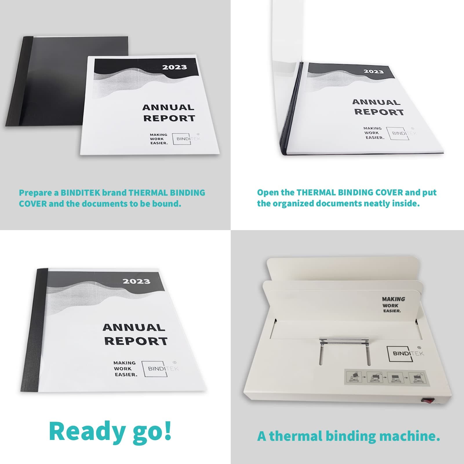 Binditek 20 Pack Thermal Binding Persentation Covers,1/16 Inch Spine Holds 15 Sheets, Ultra Clear Front Cover, Black Paper Back Cover,Letter Size