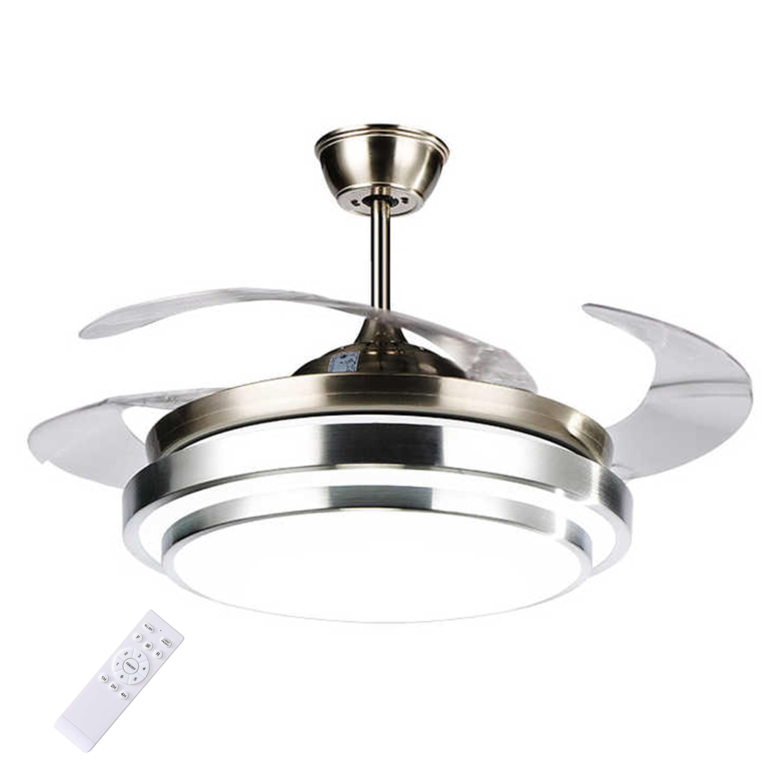 V.MAX MODI 42 inch temperture ceiling fan with LED Light Kit remote controlmodern blade noiseless copper motor dimming and color temperature adjustment 3-speed tricolor adjustable (SILVER)