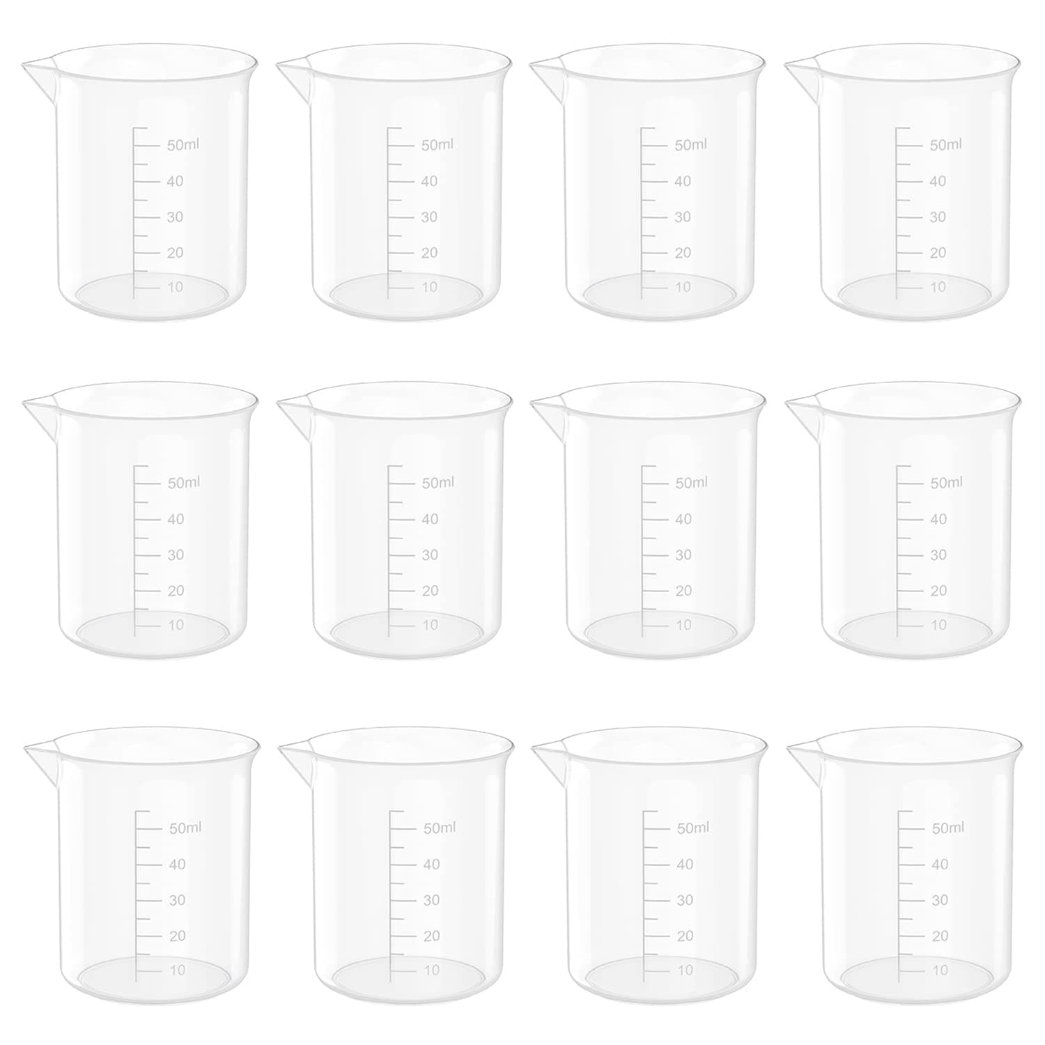 1.7 Oz Transparent Lab Measuring Cup, 50ml Plastic Beaker Cups, for Science Experiment, Liquid Measuring, 24 Pcs
