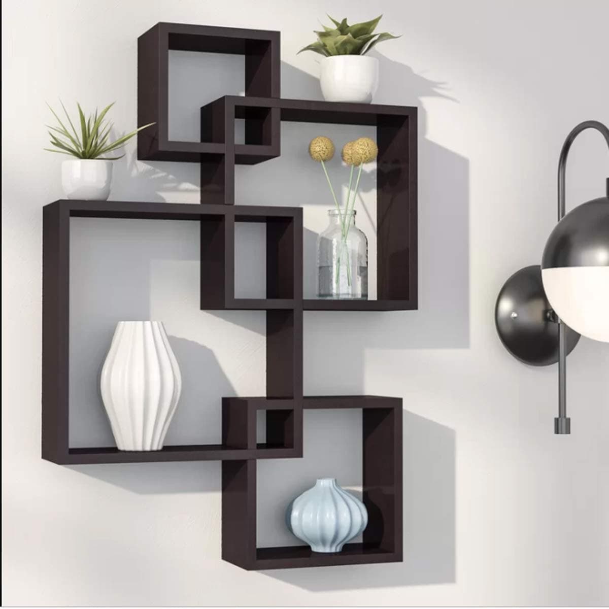Dime Store Intersecting Wall Mount Wall Shelf Four Wall Shelves for Living Room (Standard, Elegant Black)